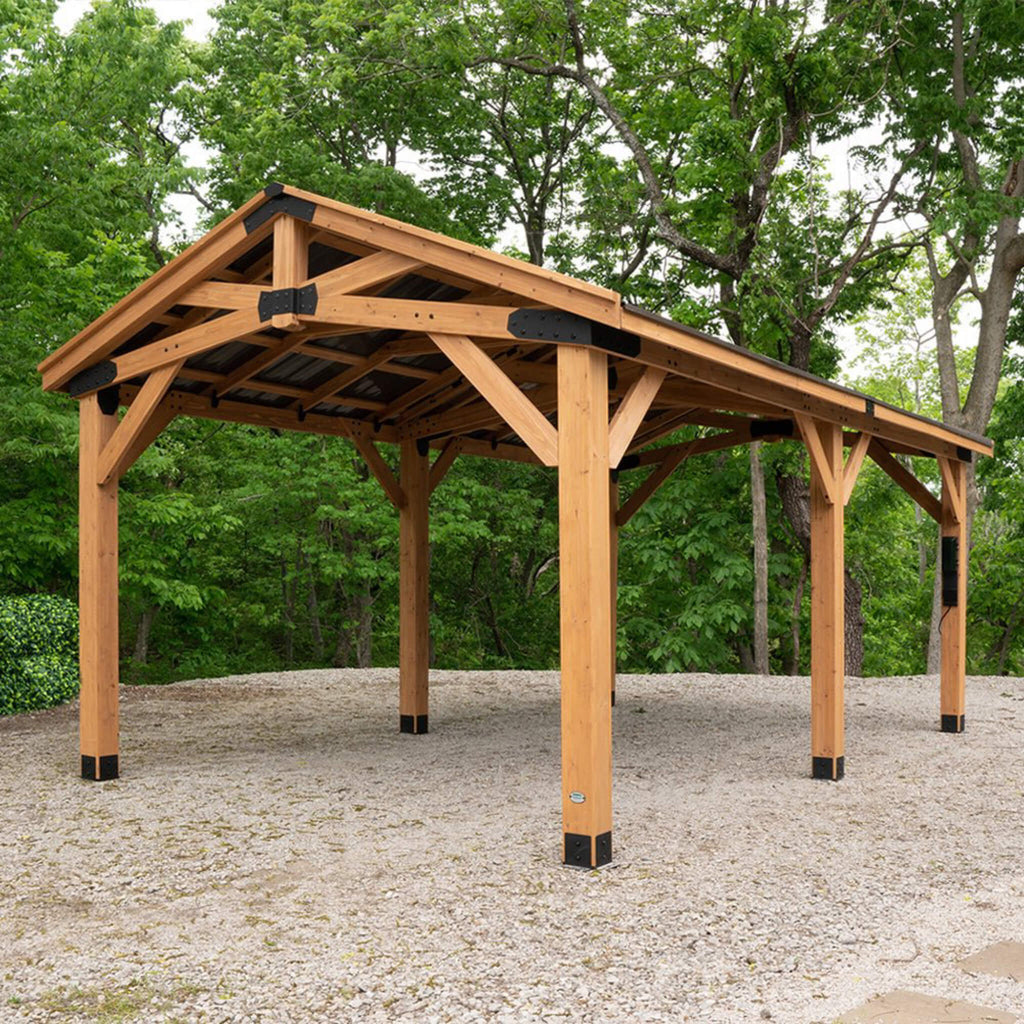 [12X20FT] Alora Premium All Cedar Wooden Carport Pavilion Gazebo With Sloped Hardtop Steel Roof (SAK14279)