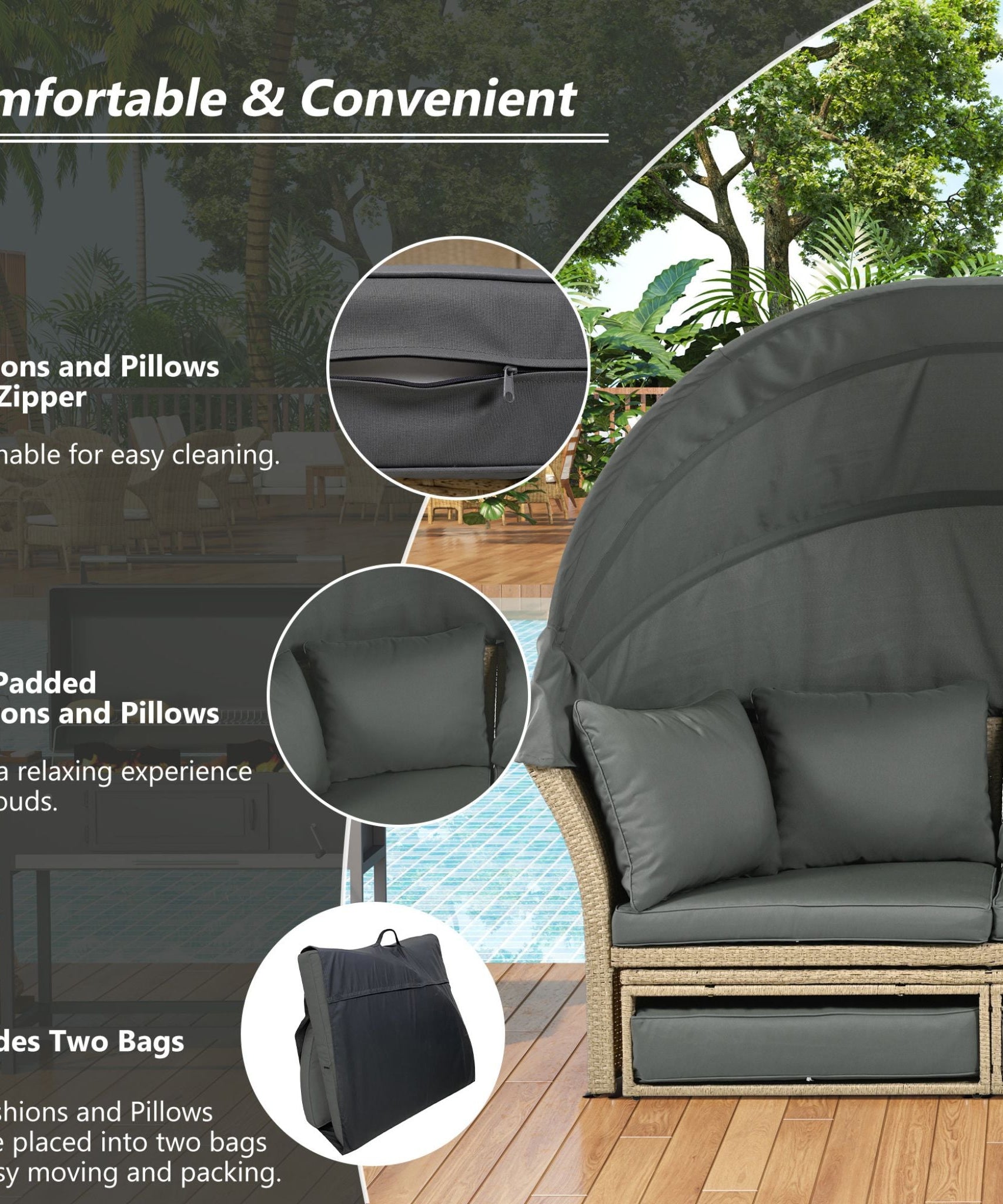 Alora Premium Outdoor Garden Wicker Rattan Patio Daybed With Retractable Canopy (SAK43581)