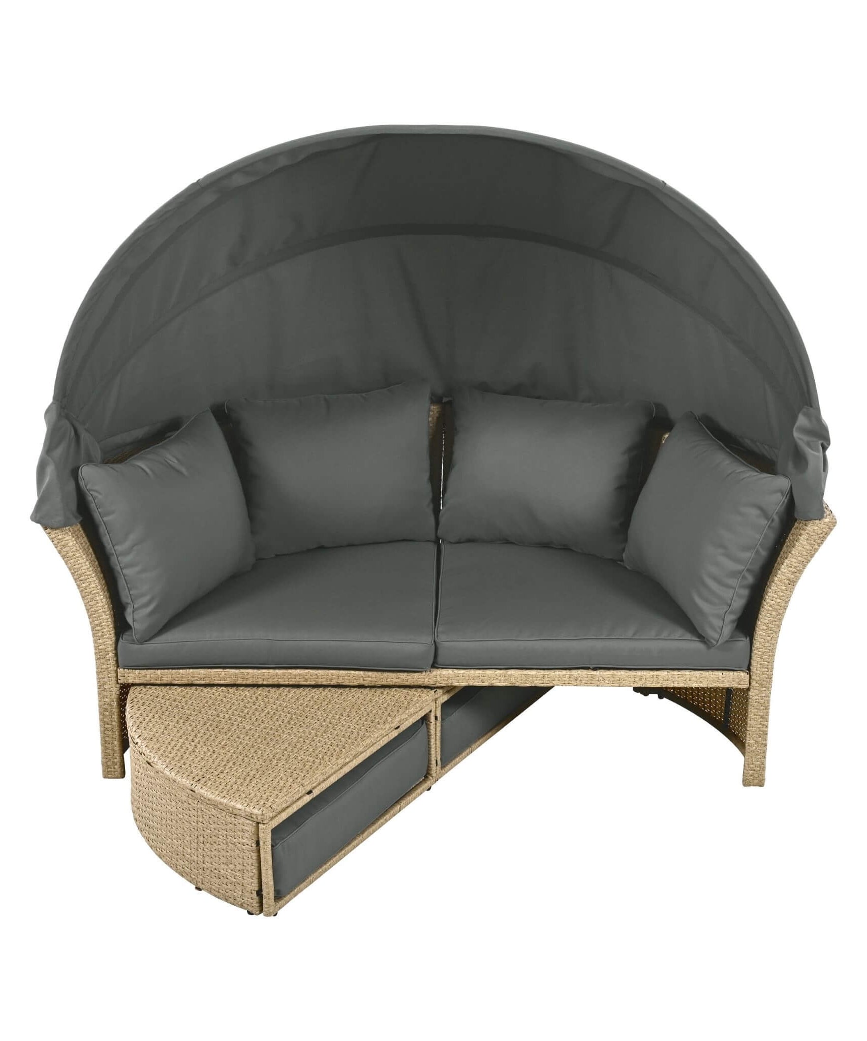 Alora Premium Outdoor Garden Wicker Rattan Patio Daybed With Retractable Canopy (SAK43581)
