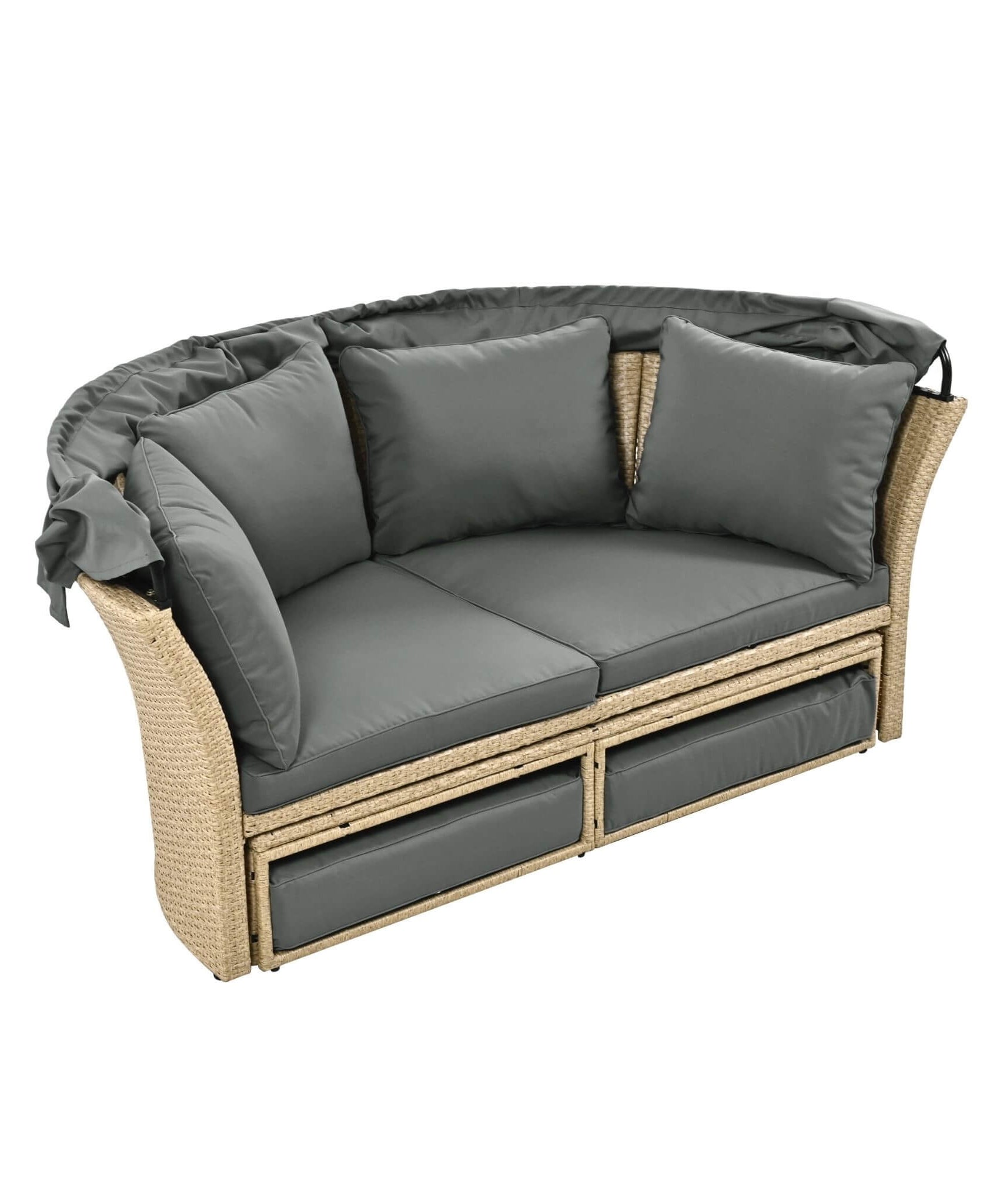 Alora Premium Outdoor Garden Wicker Rattan Patio Daybed With Retractable Canopy (SAK43581)
