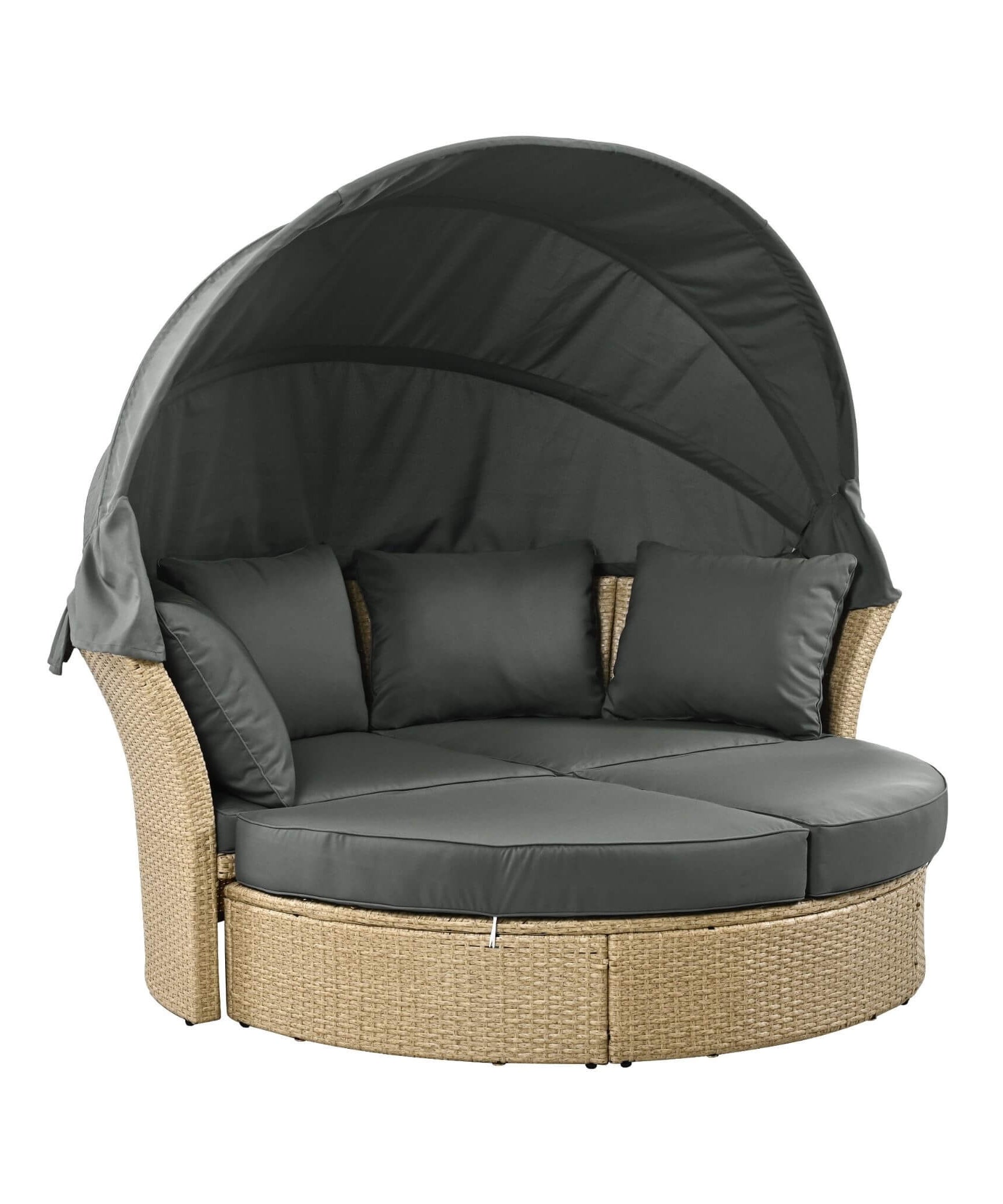 Alora Premium Outdoor Garden Wicker Rattan Patio Daybed With Retractable Canopy (SAK43581)