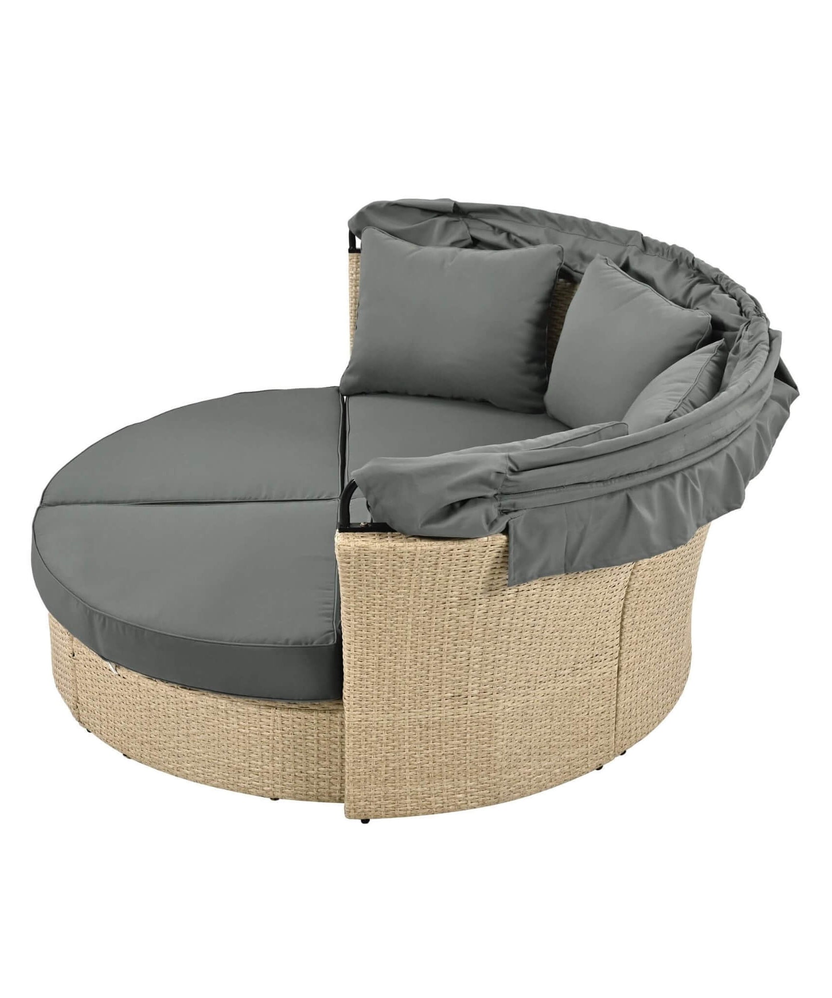 Alora Premium Outdoor Garden Wicker Rattan Patio Daybed With Retractable Canopy (SAK43581)