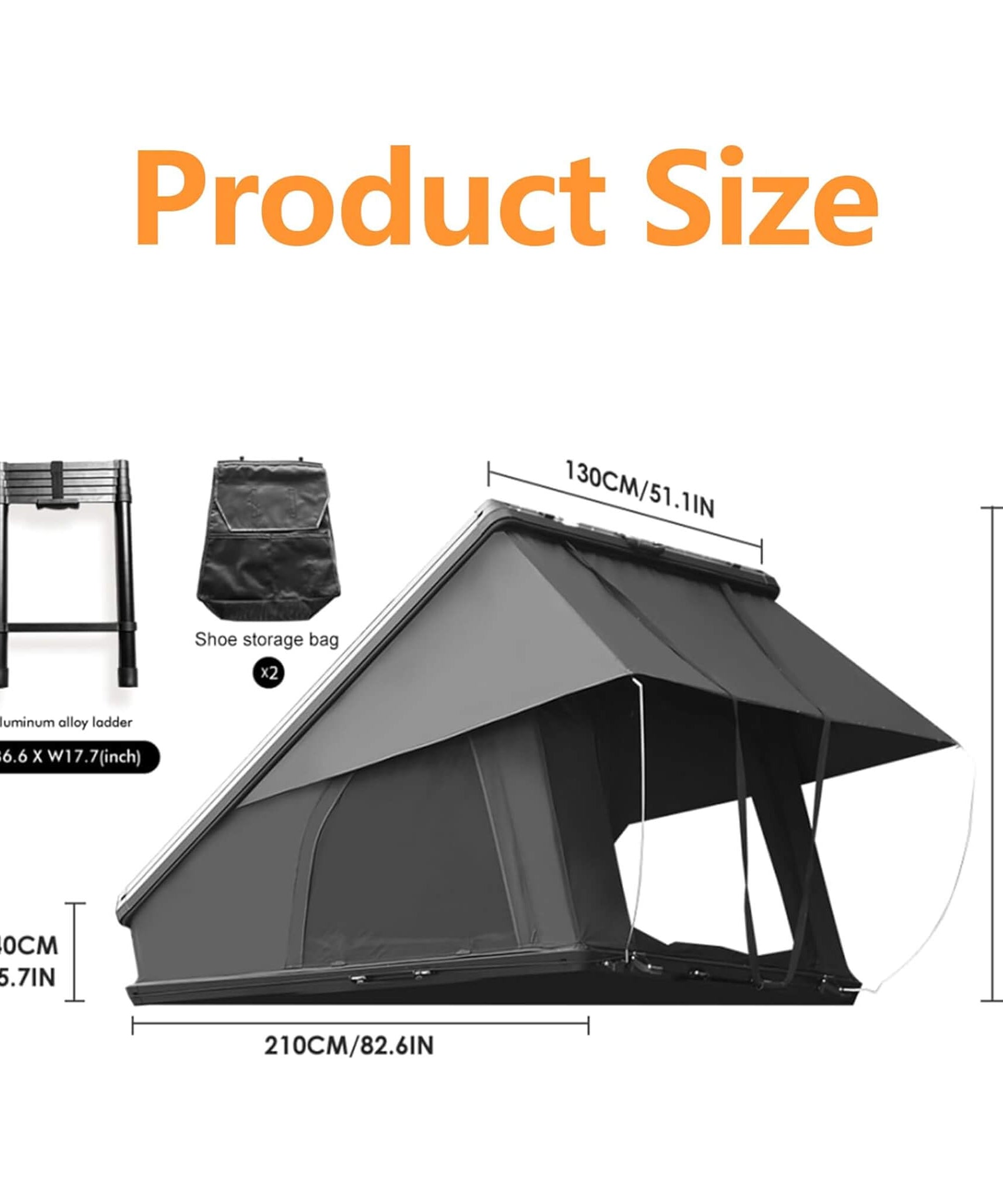 Trailora Nova Aluminum Hard-Shell Rooftop Tent With Ladder, Tri-Color LED Lighting, And Memory Foam Mattress [2-3 People] (SAK57409)