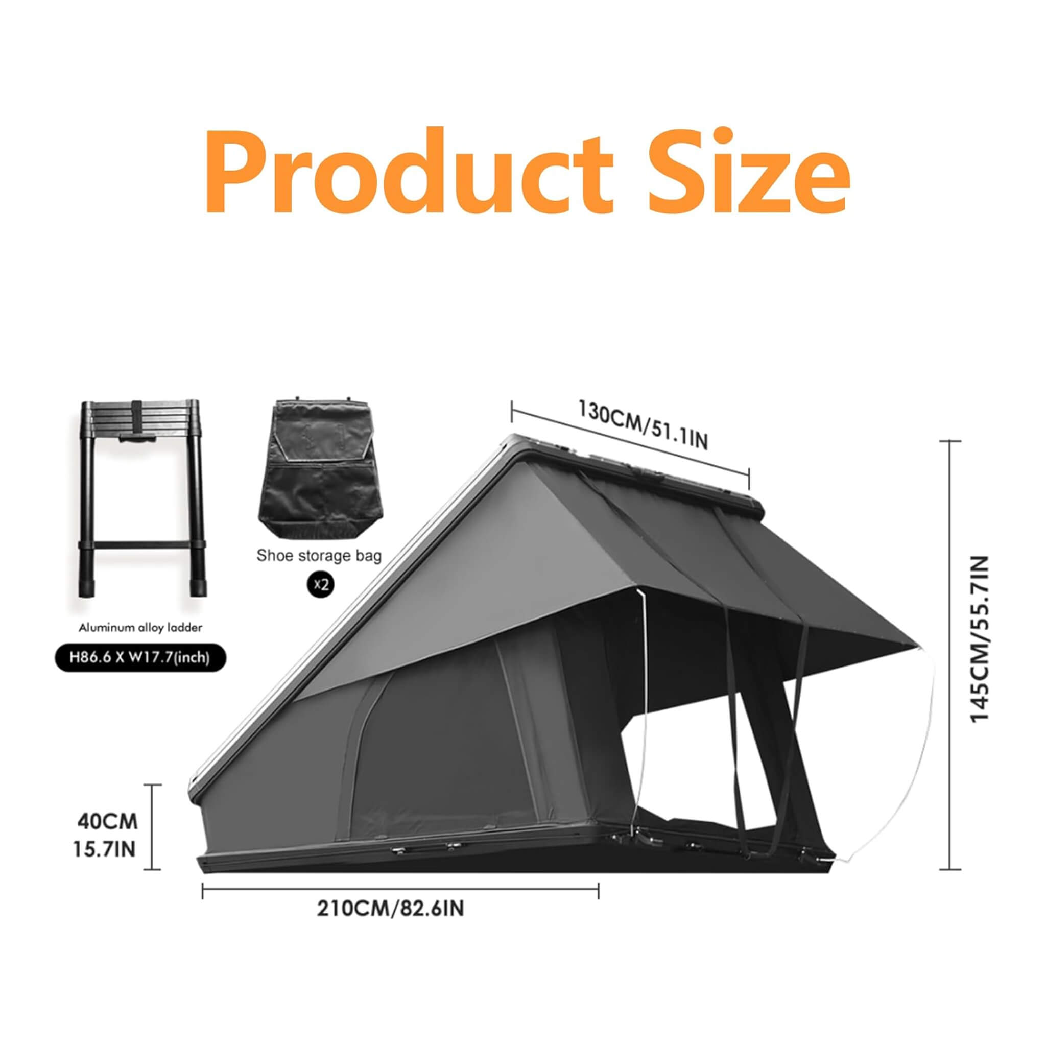 Trailora Nova Aluminum Hard-Shell Rooftop Tent With Ladder, Tri-Color LED Lighting, And Memory Foam Mattress [2-3 People] (SAK57409)