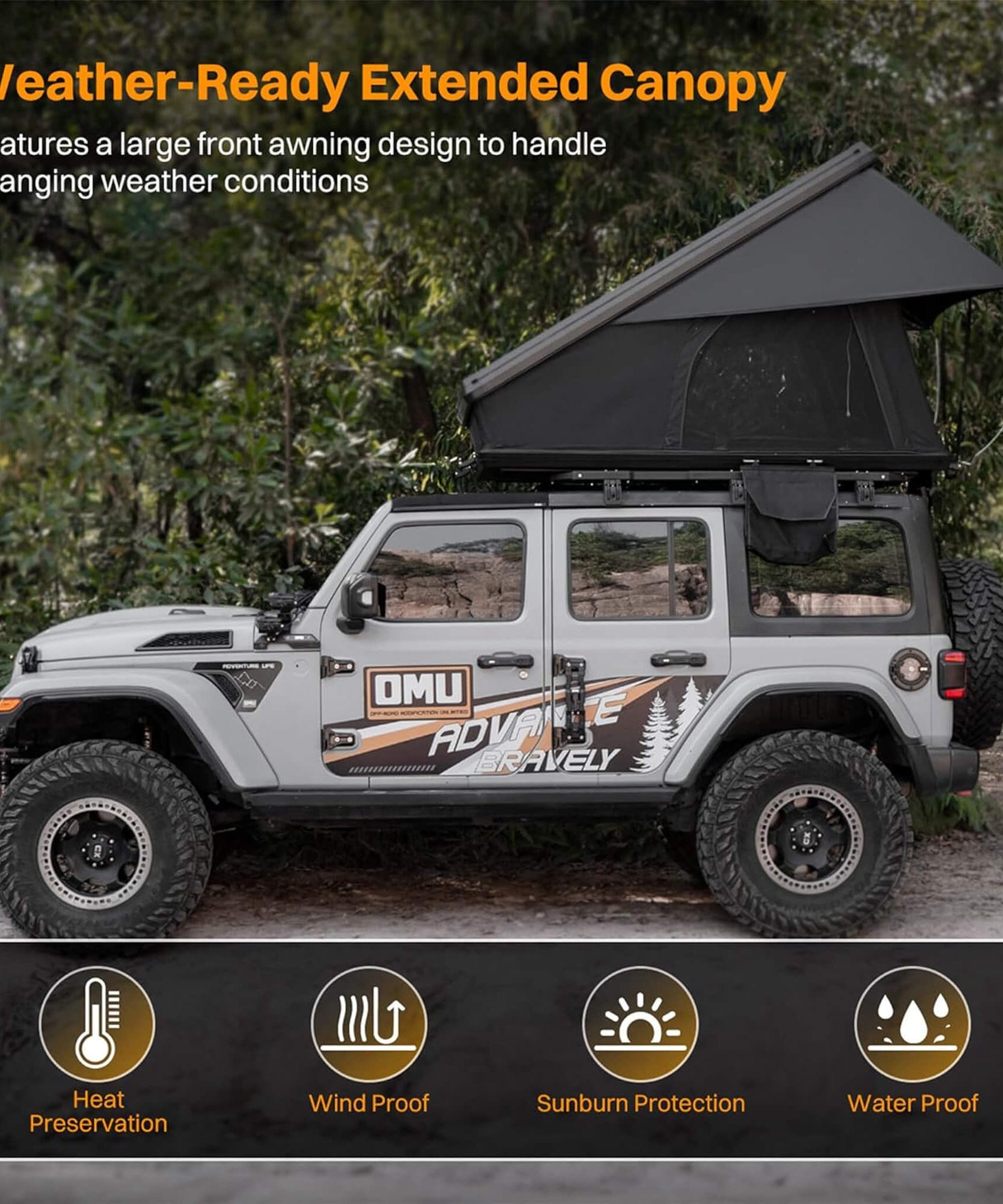 Trailora Nova Aluminum Hard-Shell Rooftop Tent With Ladder, Tri-Color LED Lighting, And Memory Foam Mattress [2-3 People] (SAK57409)