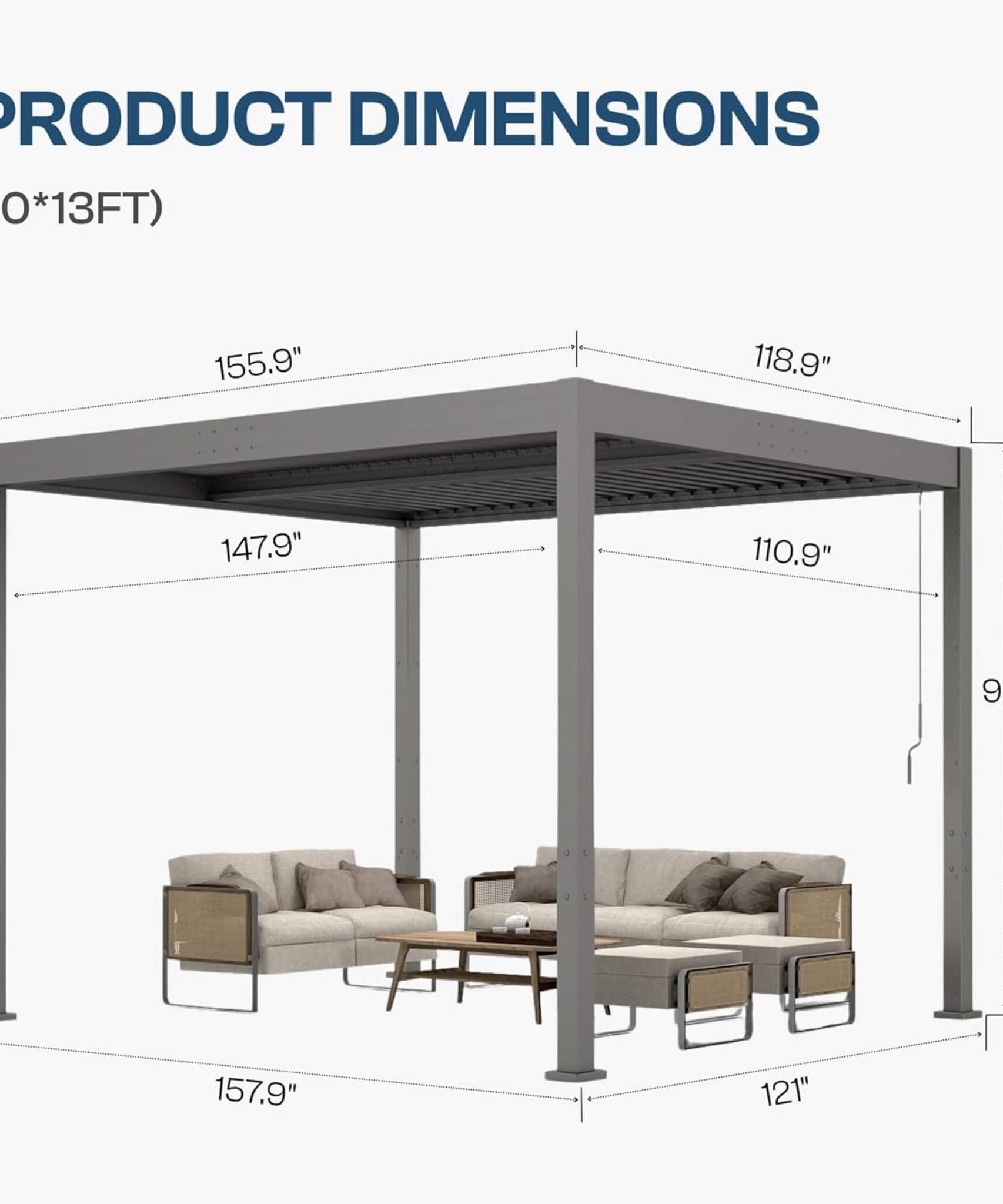 Alora Aluminum Louvered Pergola Kit With Adjustable Roof & Drainage (SAK94316)