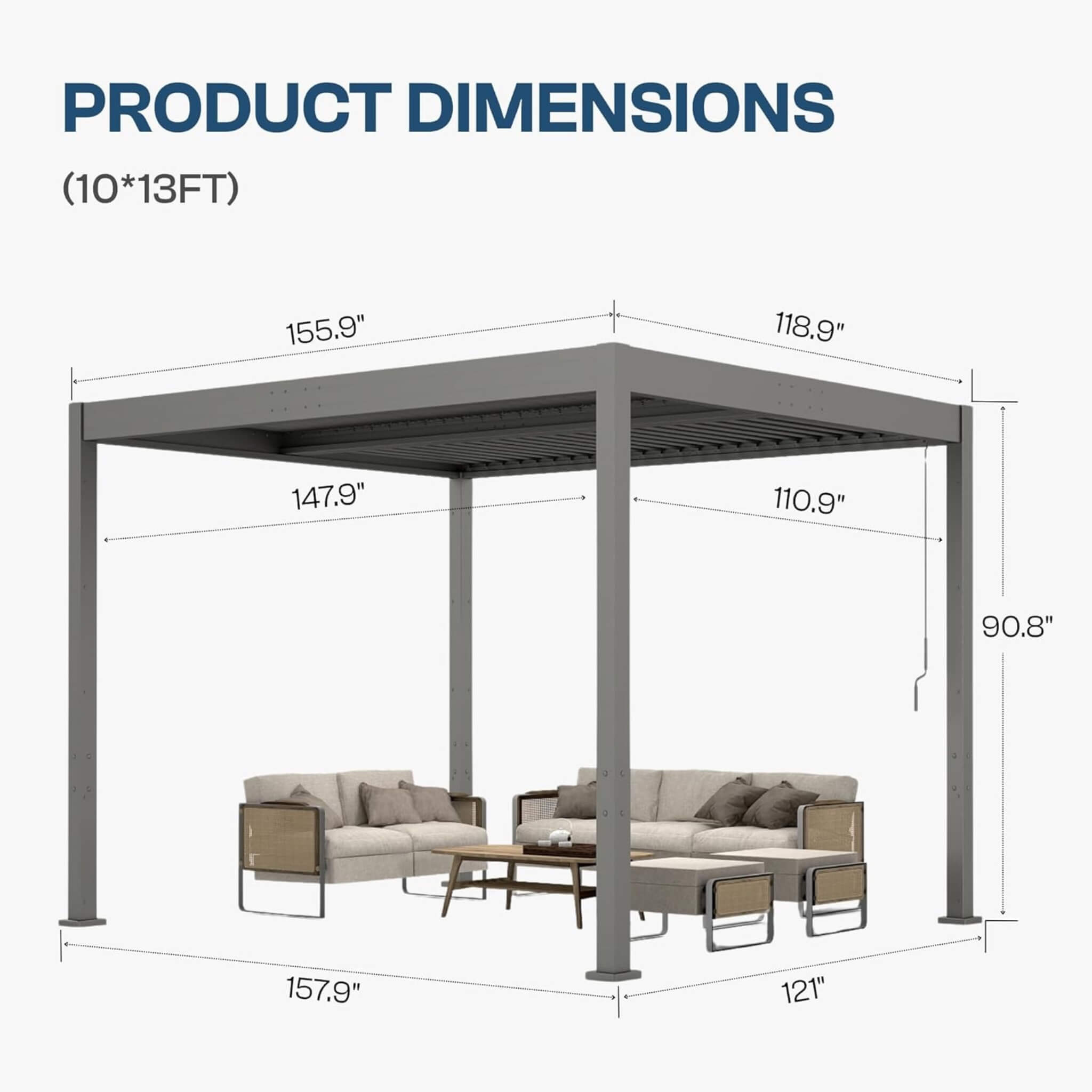 Alora Aluminum Louvered Pergola Kit With Adjustable Roof & Drainage (SAK94316)