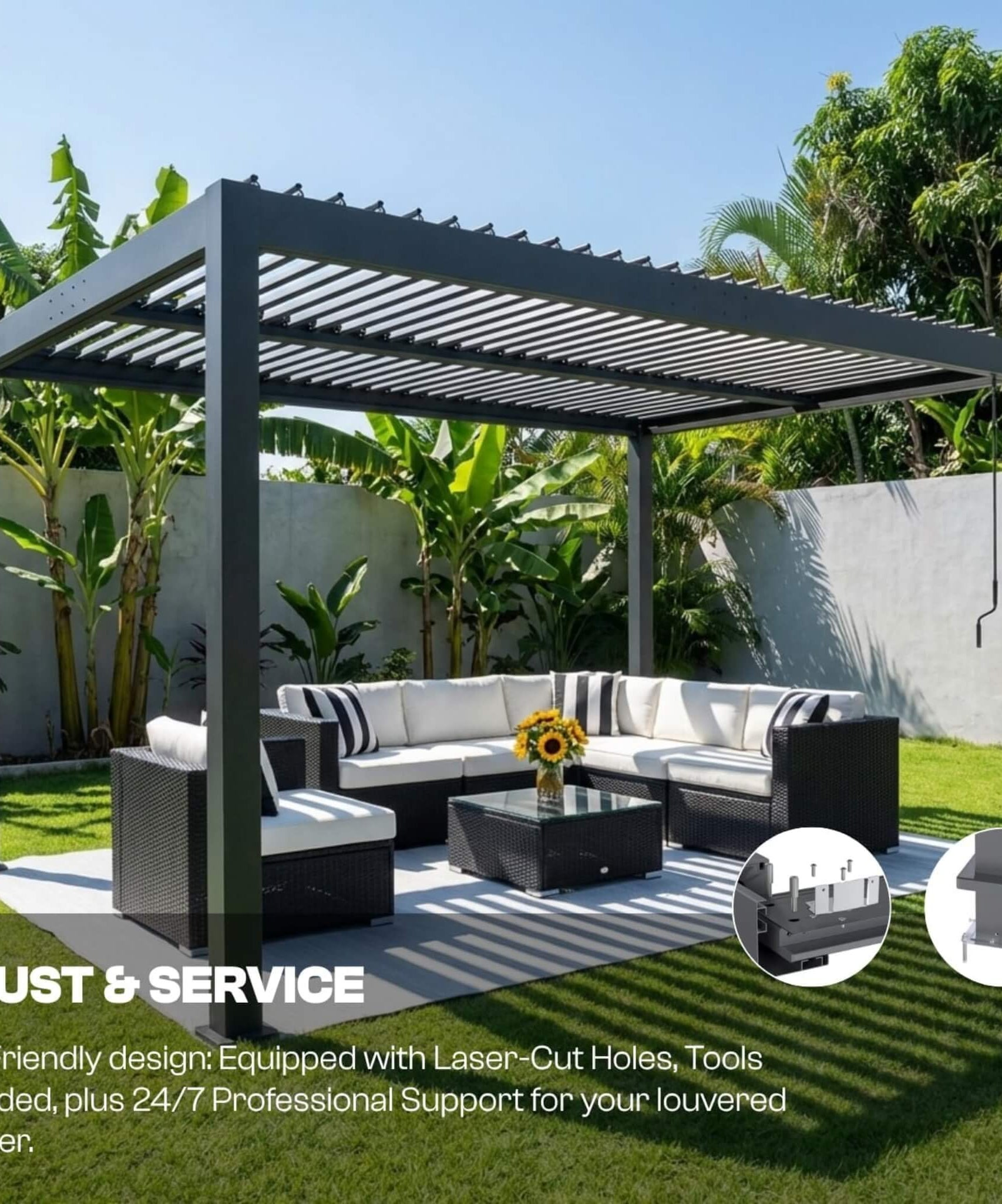 Alora Aluminum Louvered Pergola Kit With Adjustable Roof & Drainage (SAK94316)
