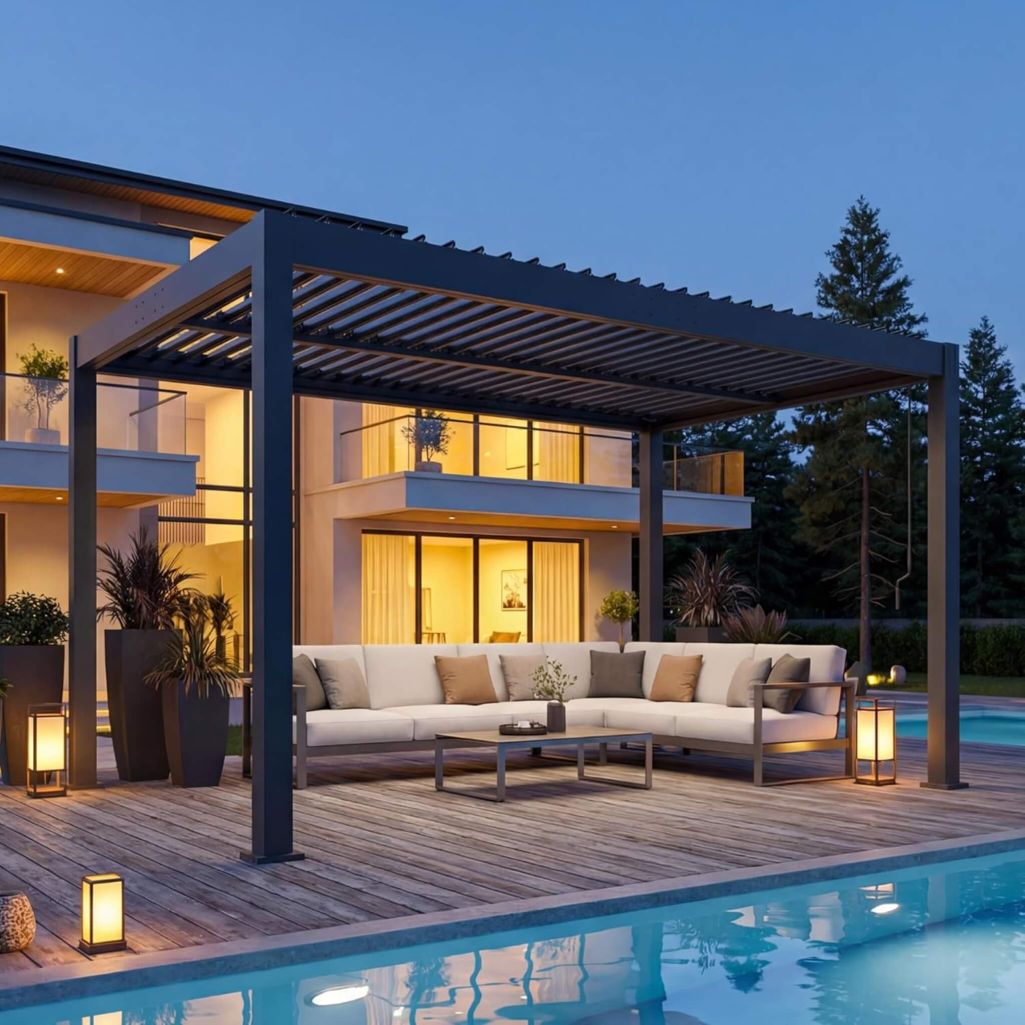Alora Aluminum Louvered Pergola Kit With Adjustable Roof & Drainage (SAK94316)