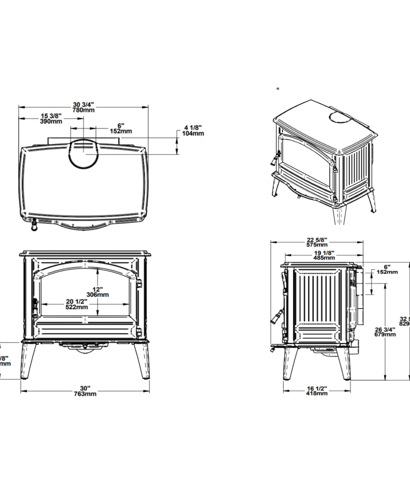 Amantii Lynwood Wood Burning Cast Iron Stove Fireplace [LYNWOOD-W76] (SAK25618)