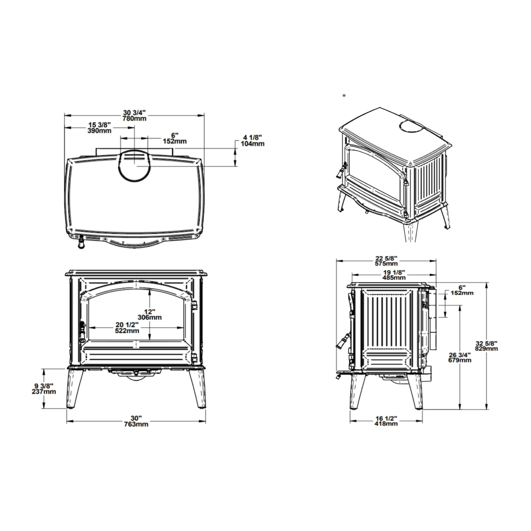 Amantii Lynwood Wood Burning Cast Iron Stove Fireplace [LYNWOOD-W76] (SAK25618)