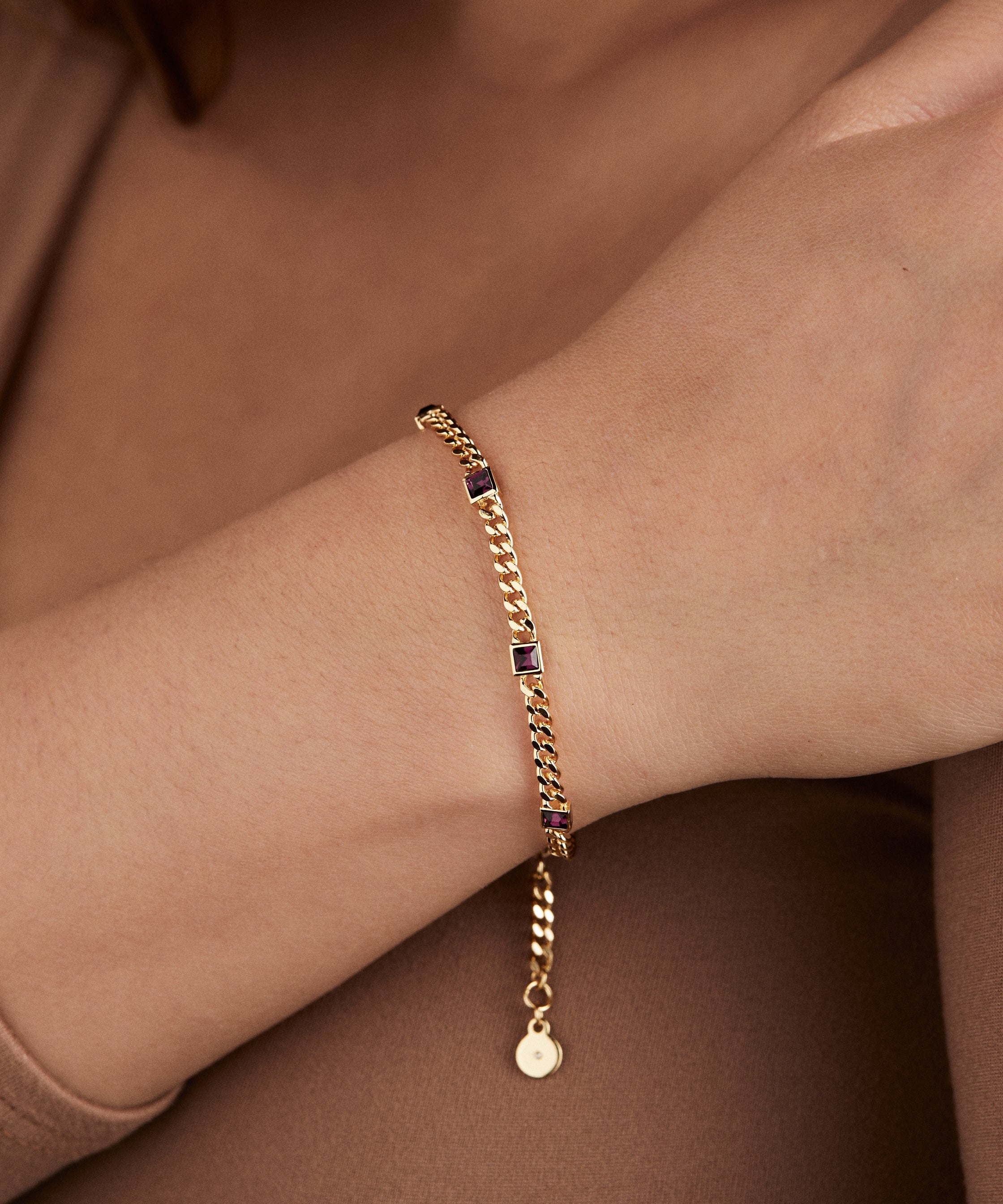 February Birthstone Amethyst Curb Chain Bracelet