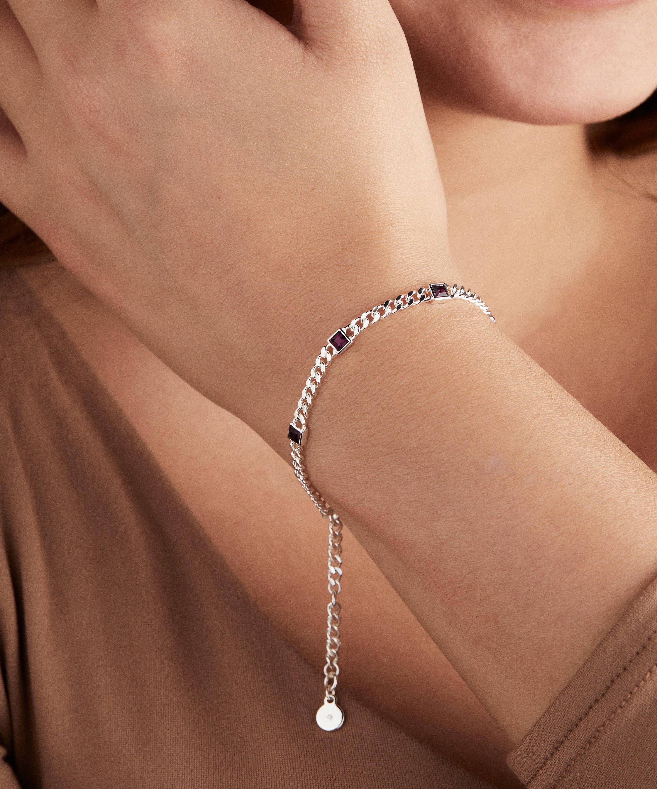 February Birthstone Amethyst Curb Chain Bracelet