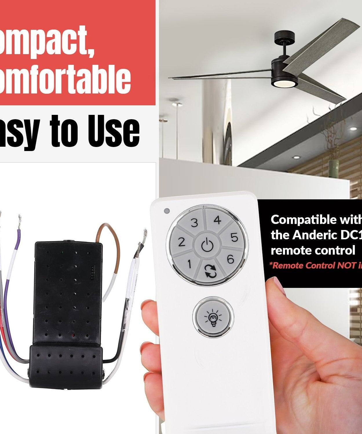 Anderic Substitute for DC8-120-60LP39-L Ceiling fan receiver - DC812060LP39L [DC8-96SG8]