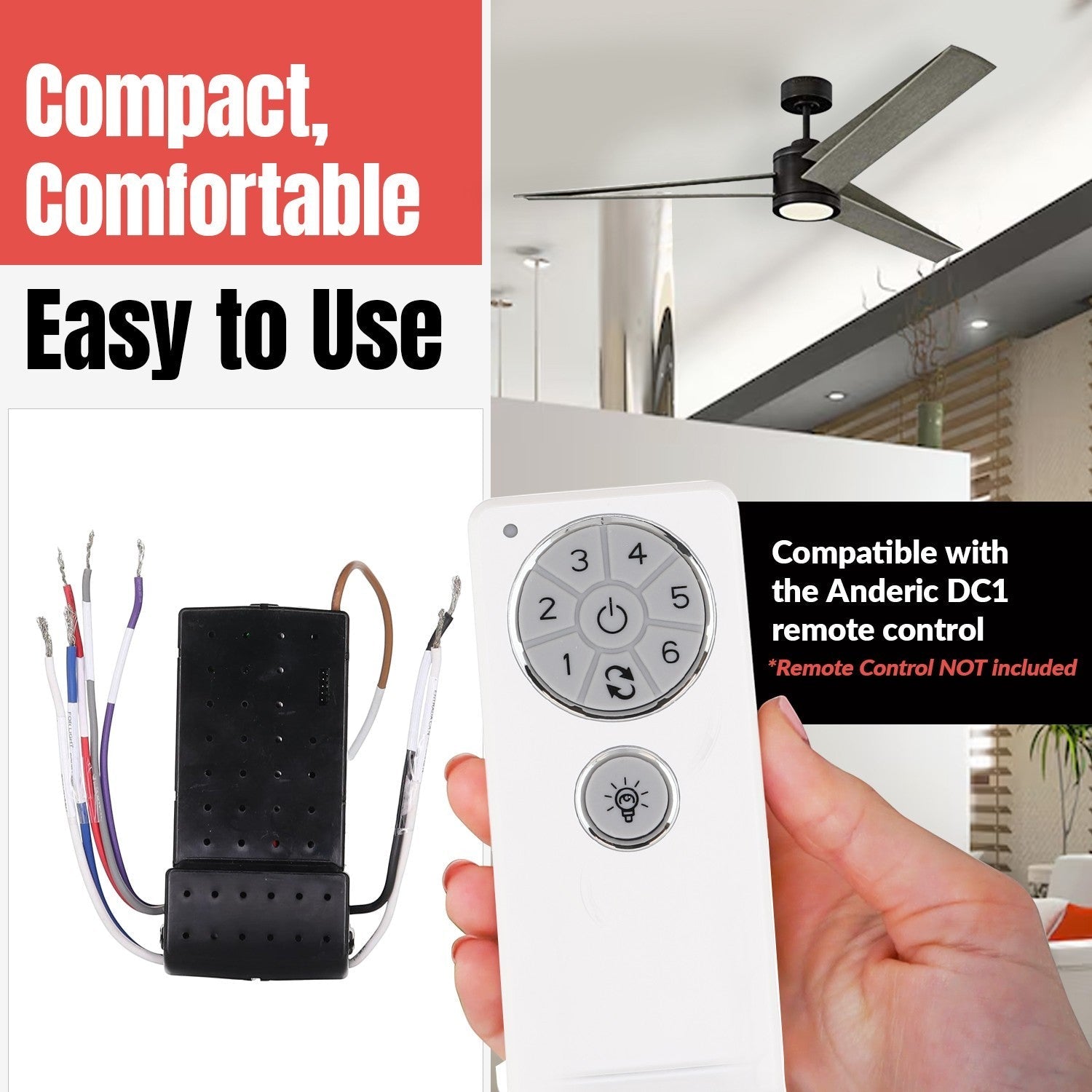 Anderic Substitute for DC8-120-60LP39-L Ceiling fan receiver - DC812060LP39L [DC8-96SG8]