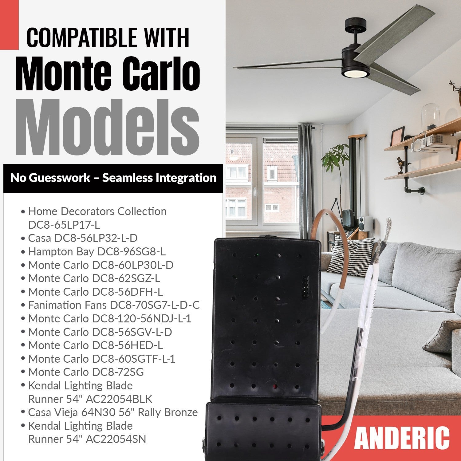 Anderic Substitute for DC8-120-60LP39-L Ceiling fan receiver - DC812060LP39L [DC8-96SG8]
