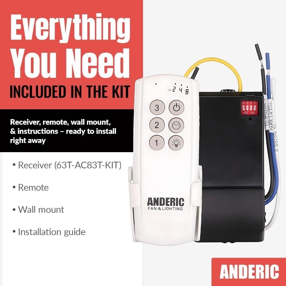Anderic Substitute Kit for Hunter K6266-12 IN2TX49 Ceiling Fan Remote Control [63T-AC83T-KIT]