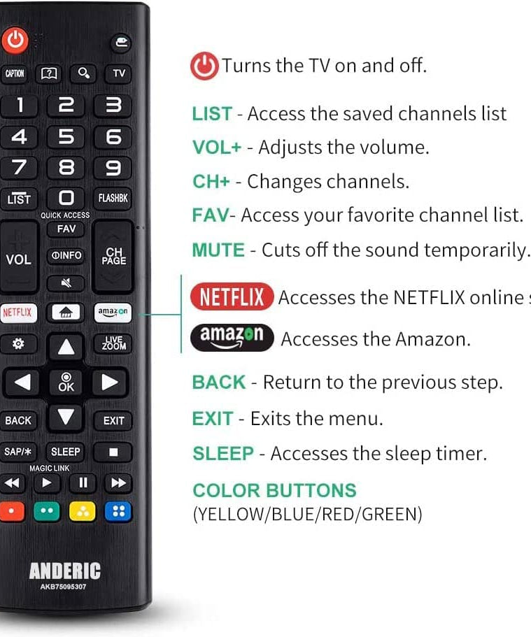 Anderic AKB75095307 Replacement TV Remote Control for LG