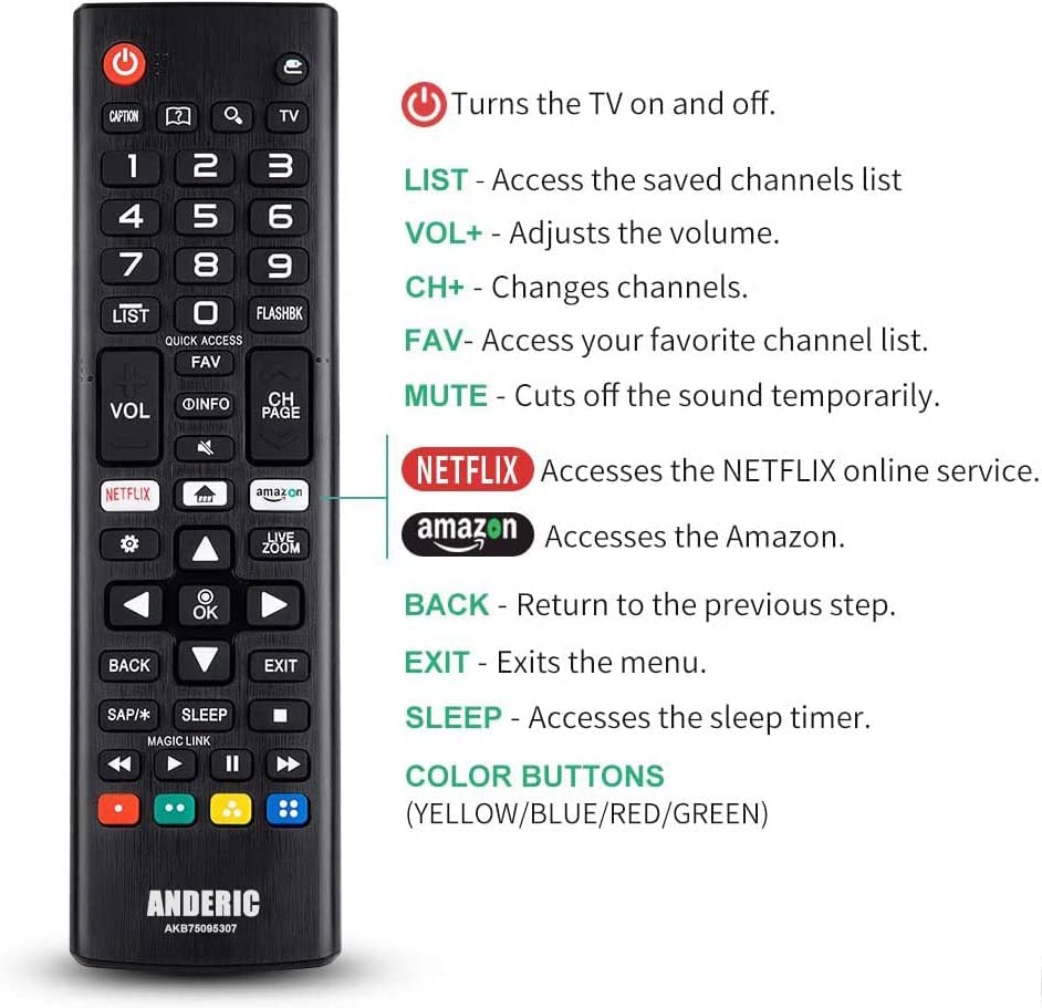 Anderic AKB75095307 Replacement TV Remote Control for LG