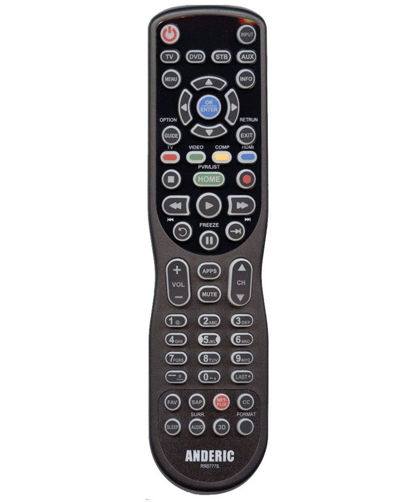 Substitute for Anderic RR0777S Universal 4-Device Remote Control for Pre-programmed for Panasonic TVs [RRU401]