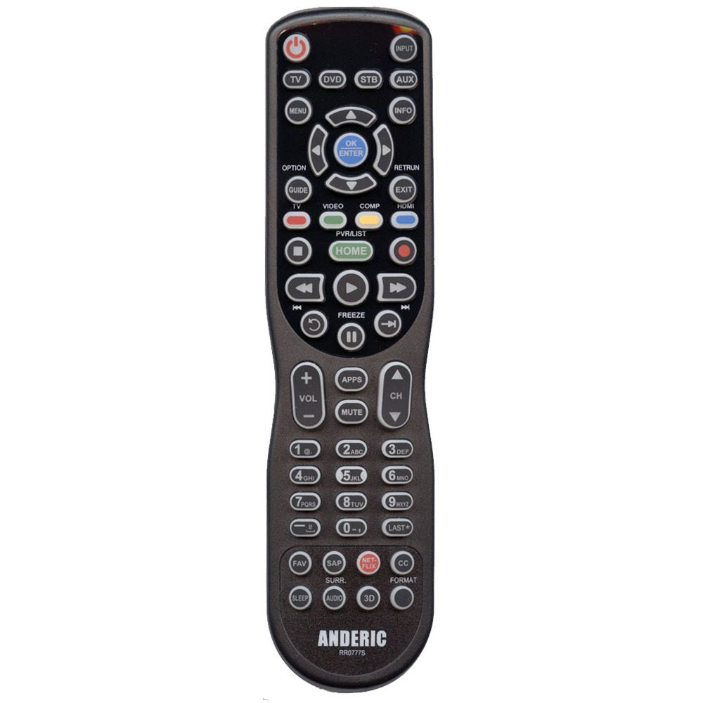 Substitute for Anderic RR0777S Universal 4-Device Remote Control for Pre-programmed for Panasonic TVs [RRU401]
