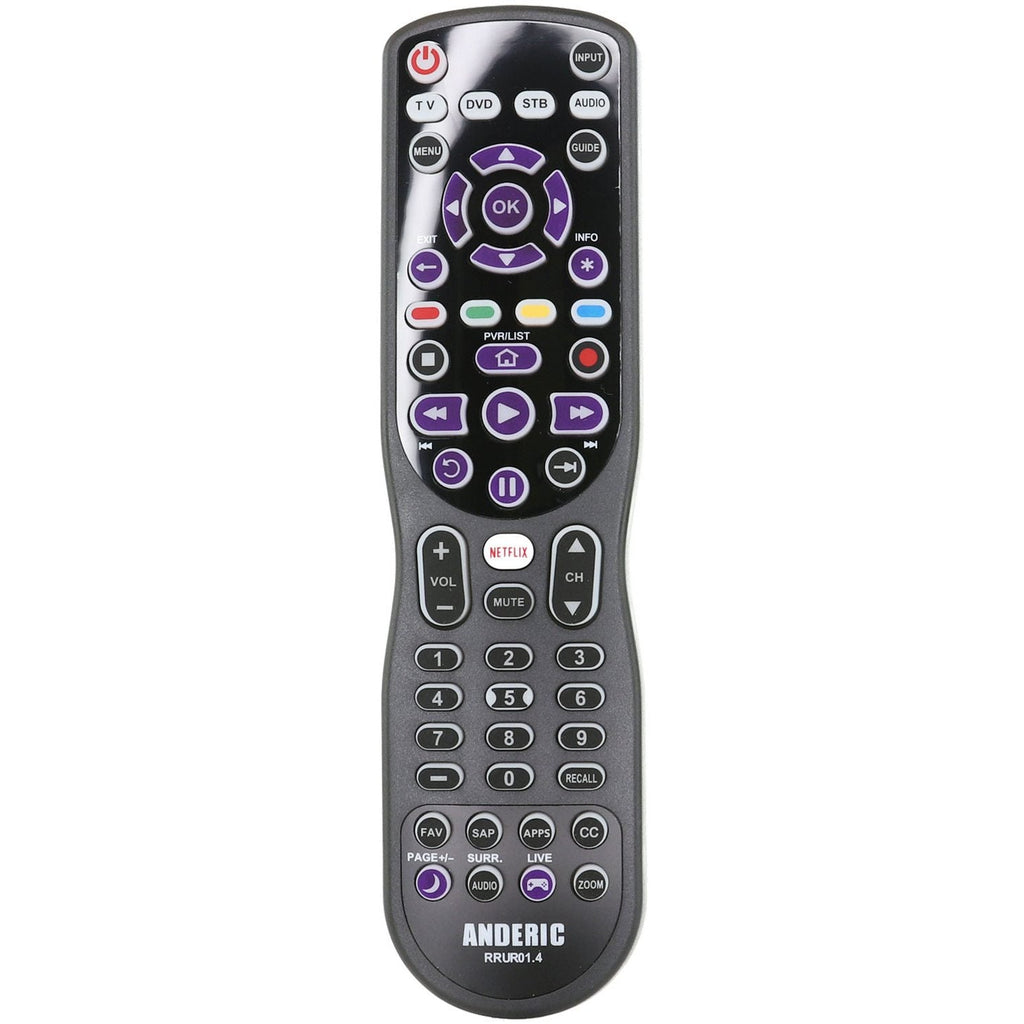 Anderic RRUR01.8 4-Device Universal Remote Control for Roku Streaming Players & Roku TV's with Backlighting, Learning, and Macro