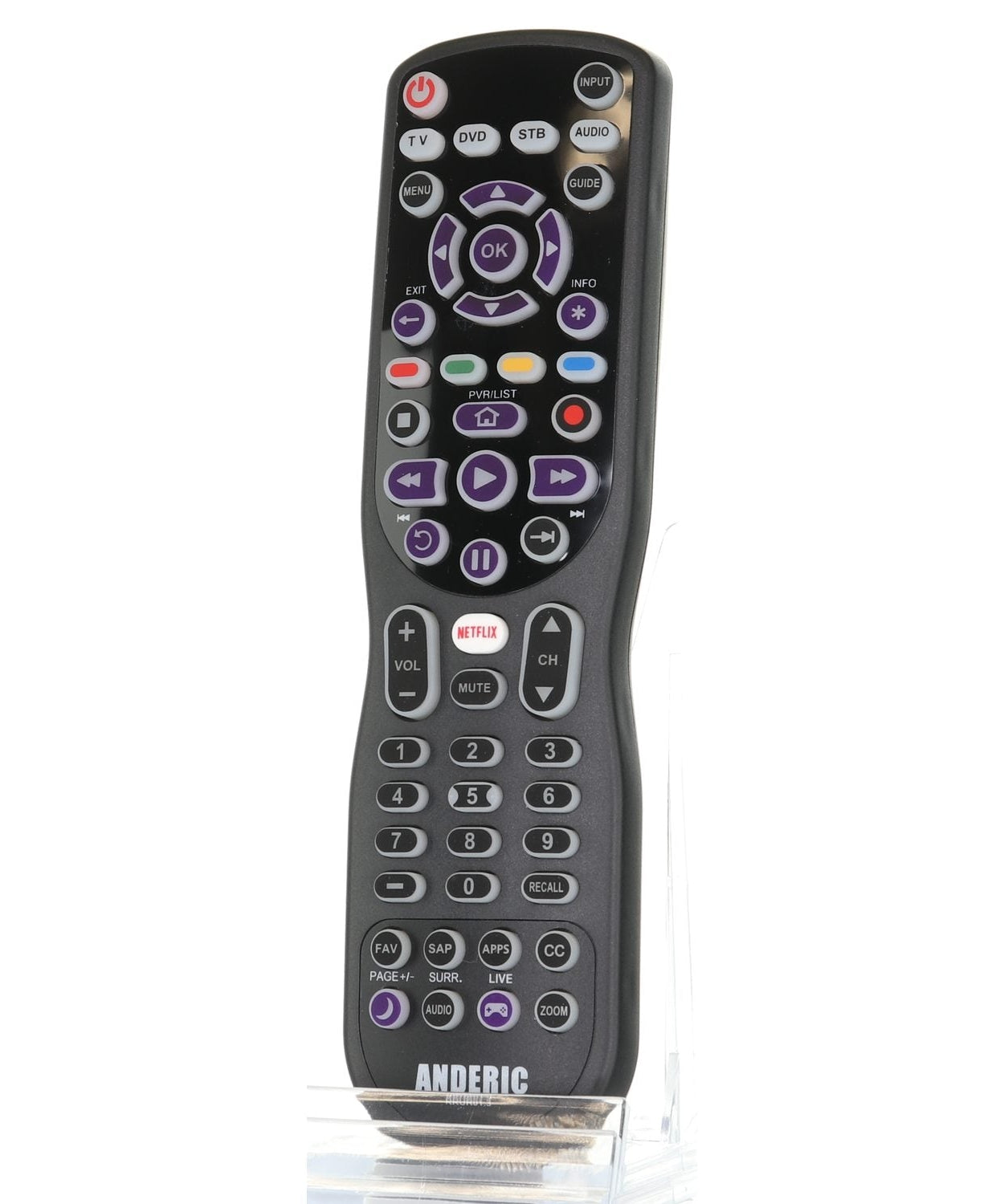 Anderic RRUR01.8 4-Device Universal Remote Control for Roku Streaming Players & Roku TV's with Backlighting, Learning, and Macro