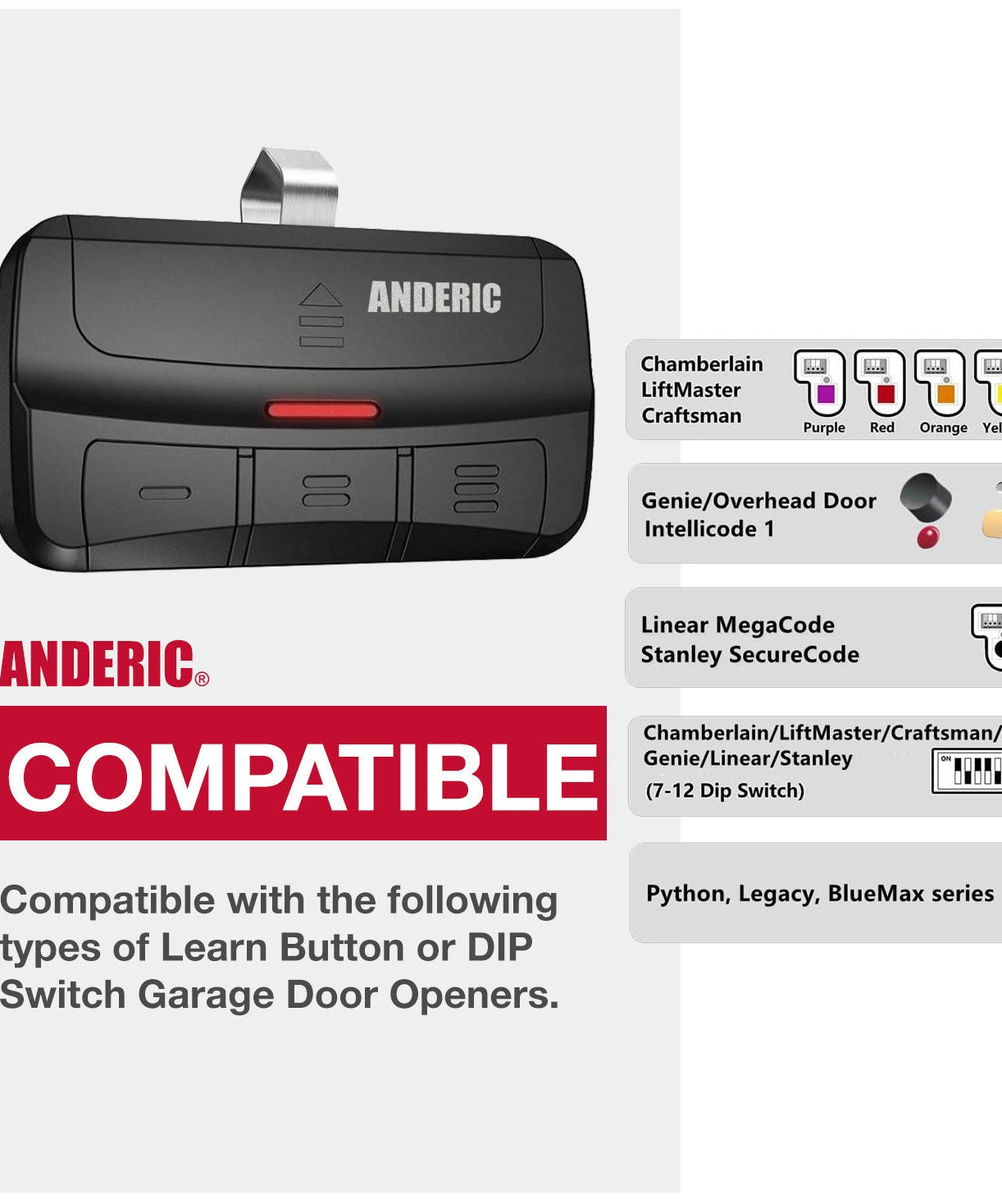 Anderic 375UT-3Button Universal 3-Button Garage Door Opener Remote Control for LiftMaster, Chamberlain, Genie, Craftsman, Linear, and Wayne Dalton