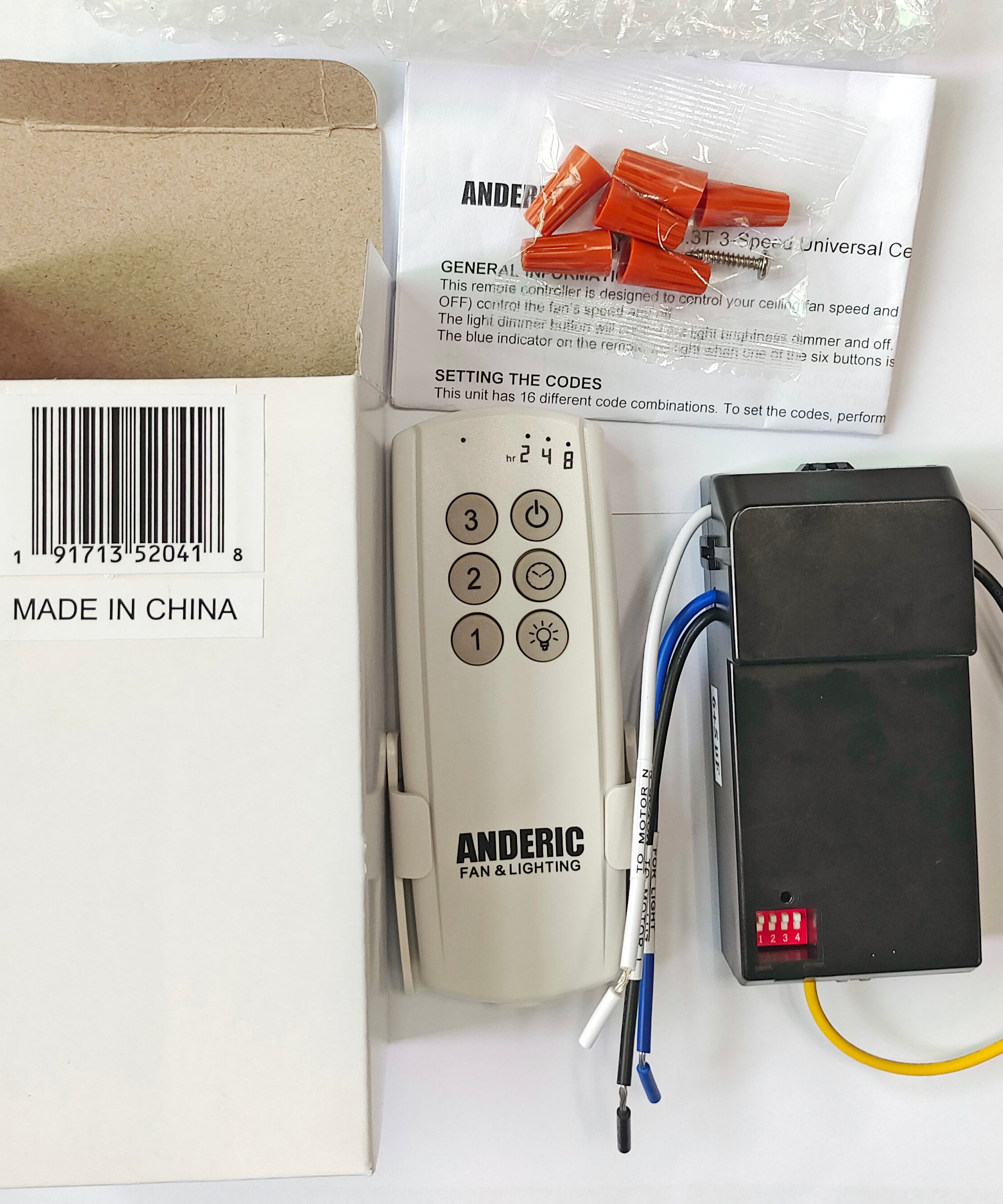 Anderic 63T-AC83T-KIT Universal Add-on Remote Control Kit for LED 3-Speed Ceiling Fans
