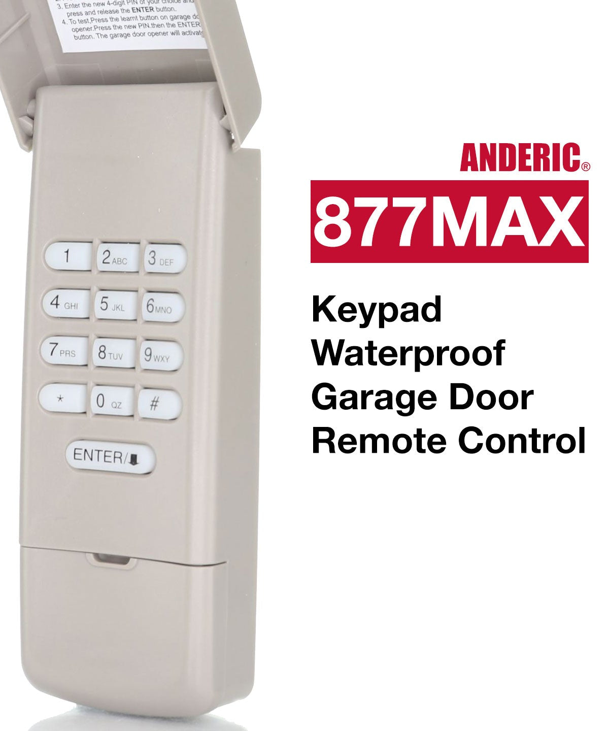 Anderic 877MAX Replacement Keypad Garage Door Opener Remote Control for Purple Yellow Green Red Orange Learning Button