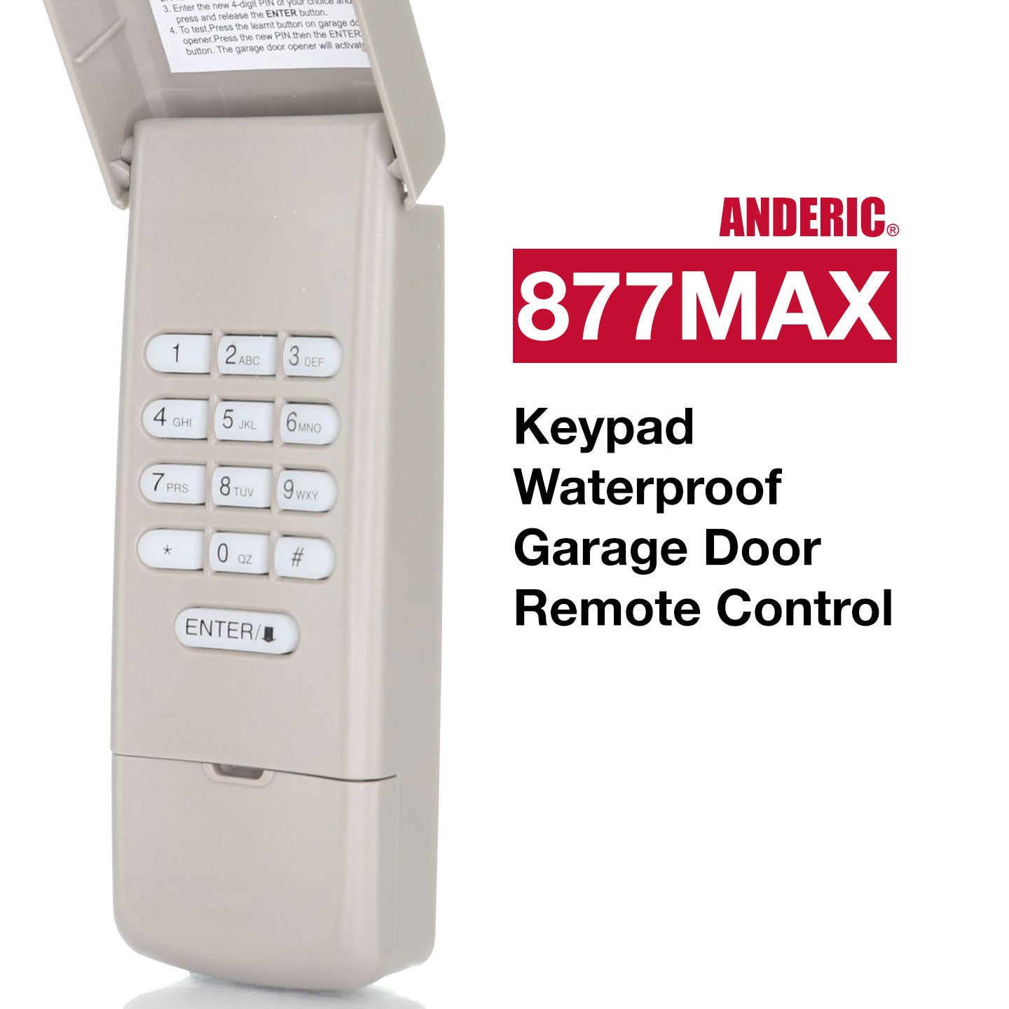 Anderic 877MAX Replacement Keypad Garage Door Opener Remote Control for Purple Yellow Green Red Orange Learning Button