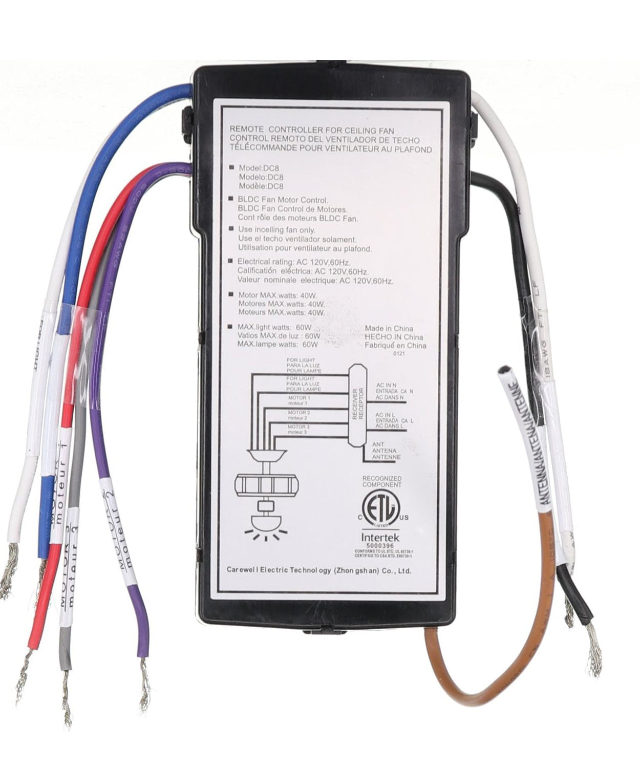 Anderic DC8-96SG8 Replacement DC Ceiling Fan Receiver for Monte Carlo, Casa Vieja, and others