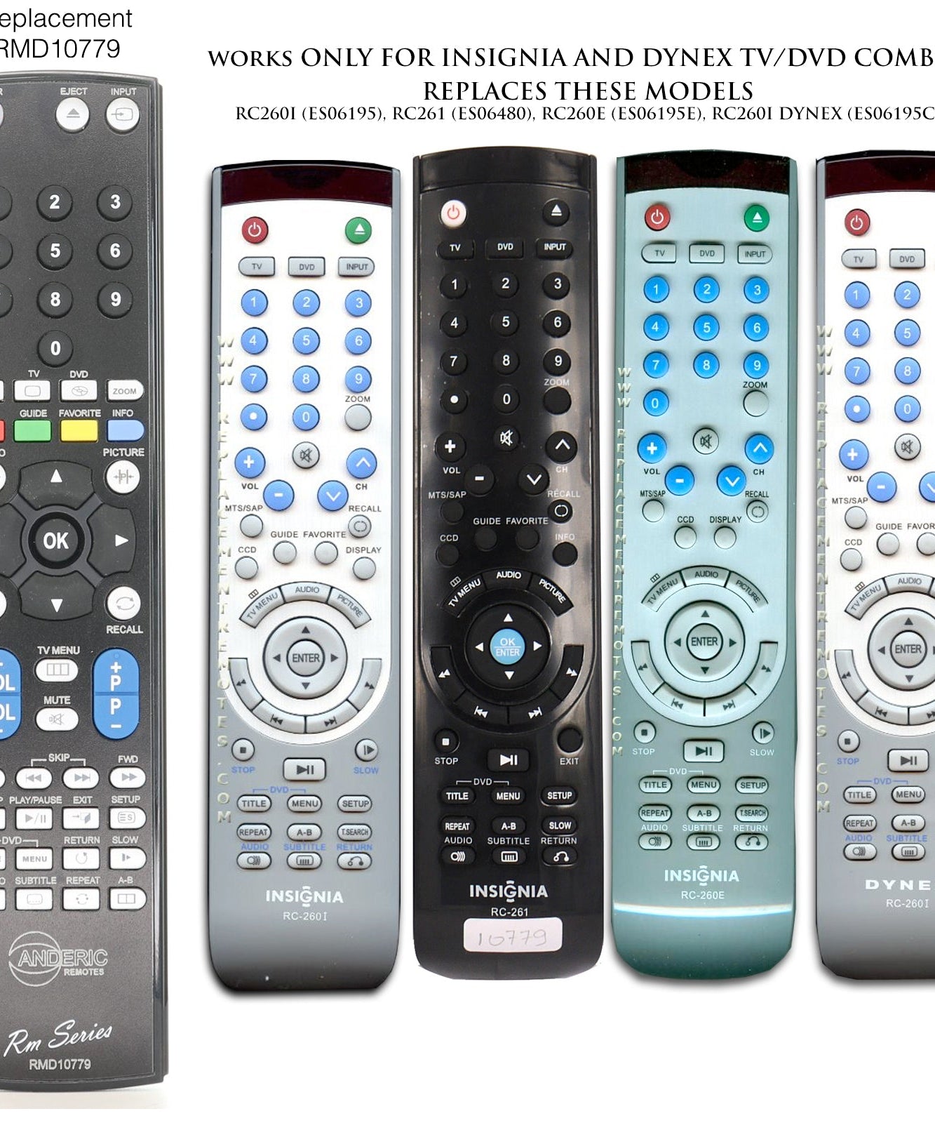 Anderic RC260D Replacement TV/DVD Remote Control for Insignia RC-260D, RC-260E, RC-260I, RC-261 - RMD10779