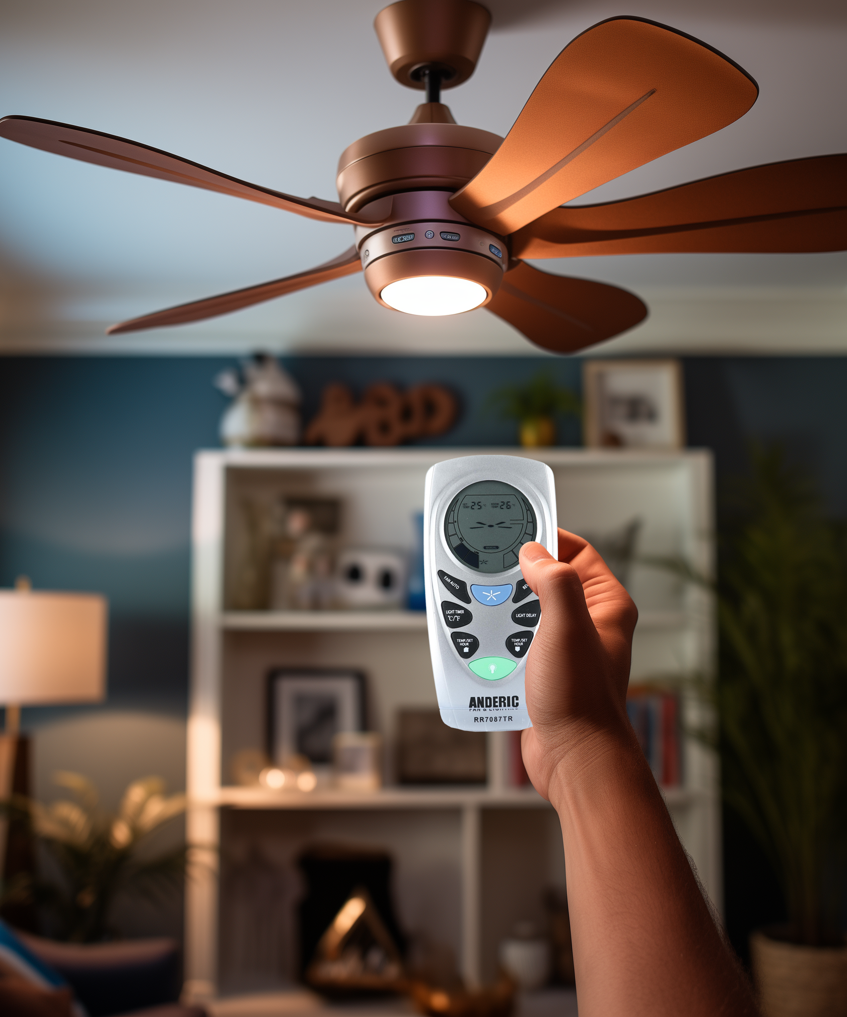 Anderic RR7087TR Replacement Thermostatic Ceiling Fan Remote Control with Reverse Key - CHQ7087T