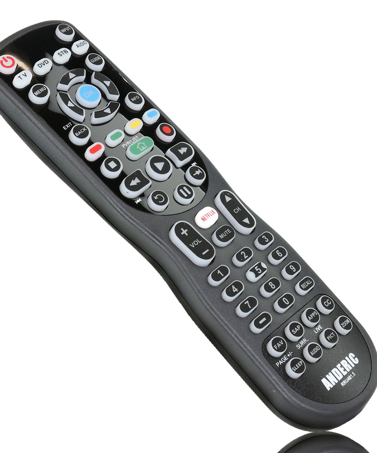 Anderic RRU401.7 4-Device Universal Remote Control with Backlight, Macro and Learning for TV, Cable, Streaming, DVD and more