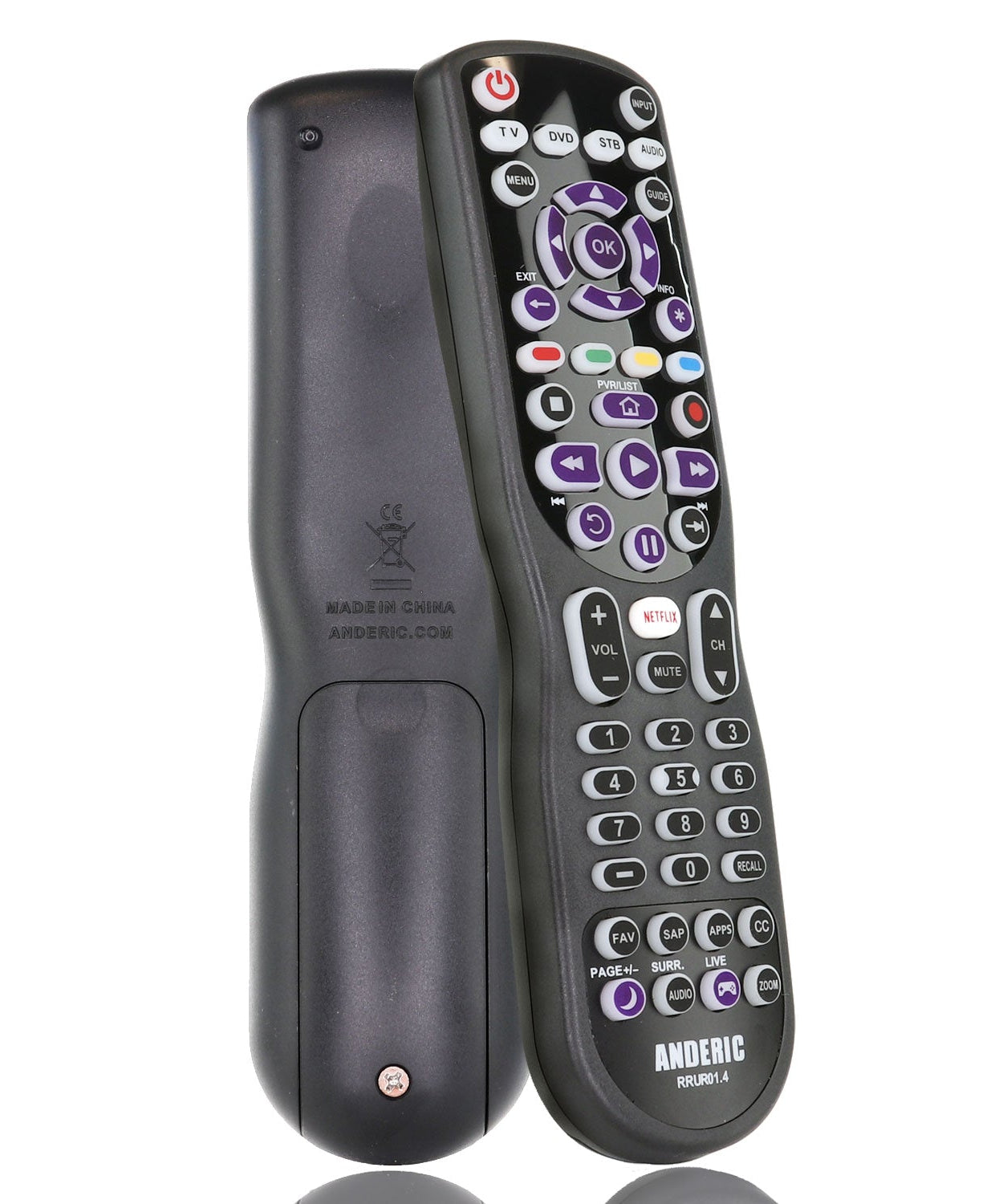 Anderic RRUR01.8 4-Device Universal Remote Control for Roku Streaming Players & Roku TV's with Backlighting, Learning, and Macro