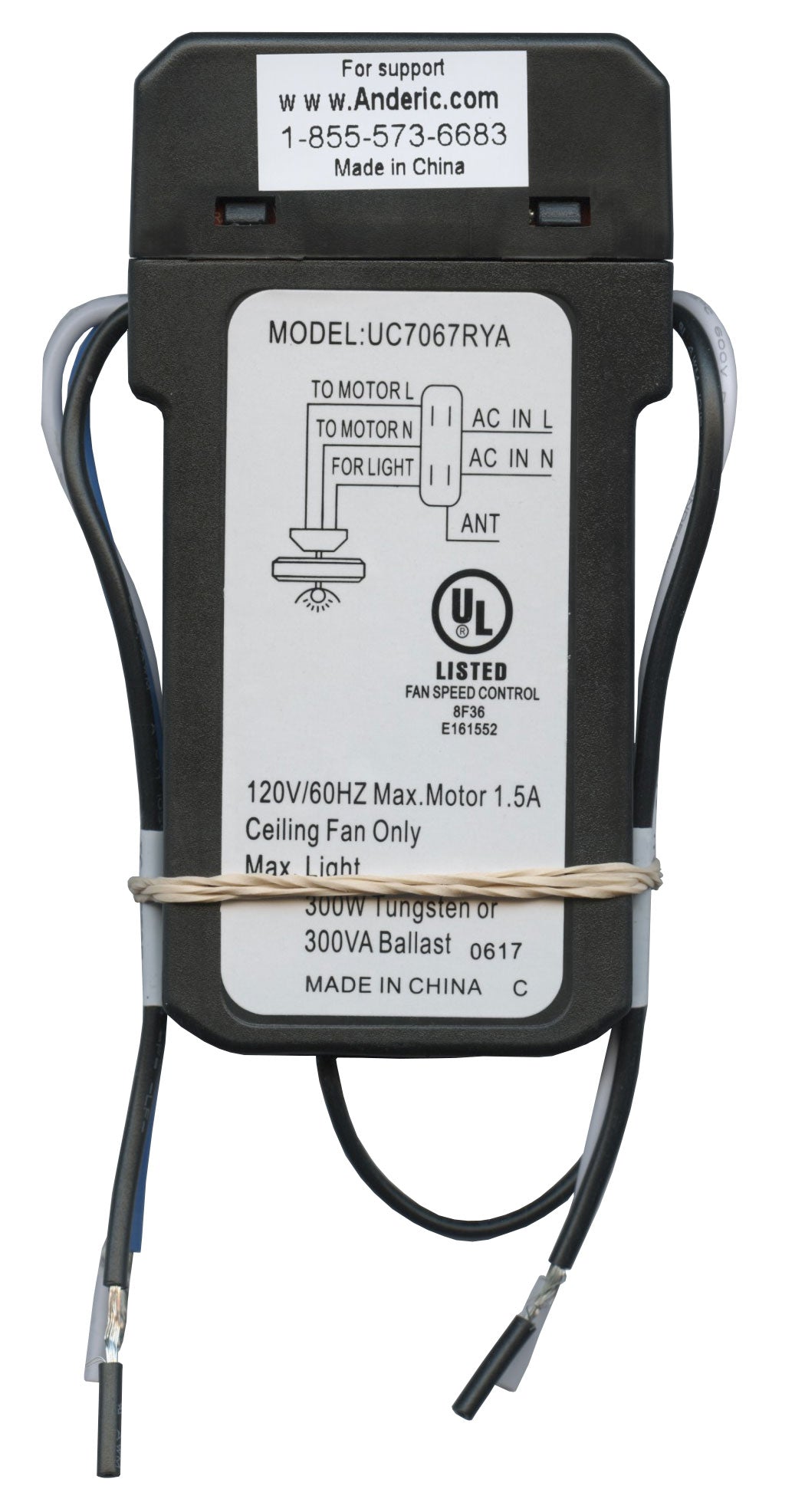 Anderic UC7067RYA Replacement Ceiling Fan Receiver for Harbor Breeze