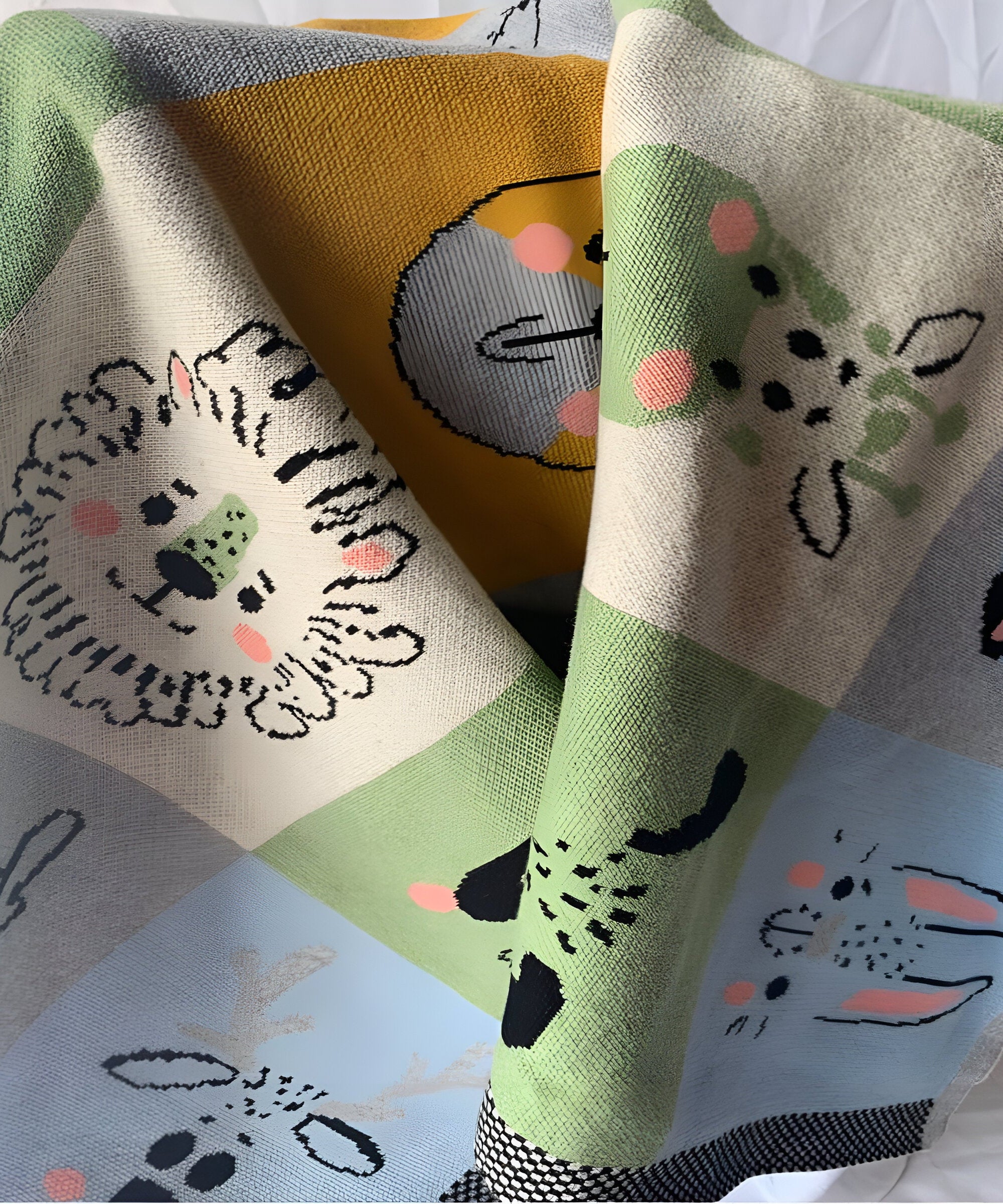 Animals In Boxes Multi Knitted Cotton Baby Blanket