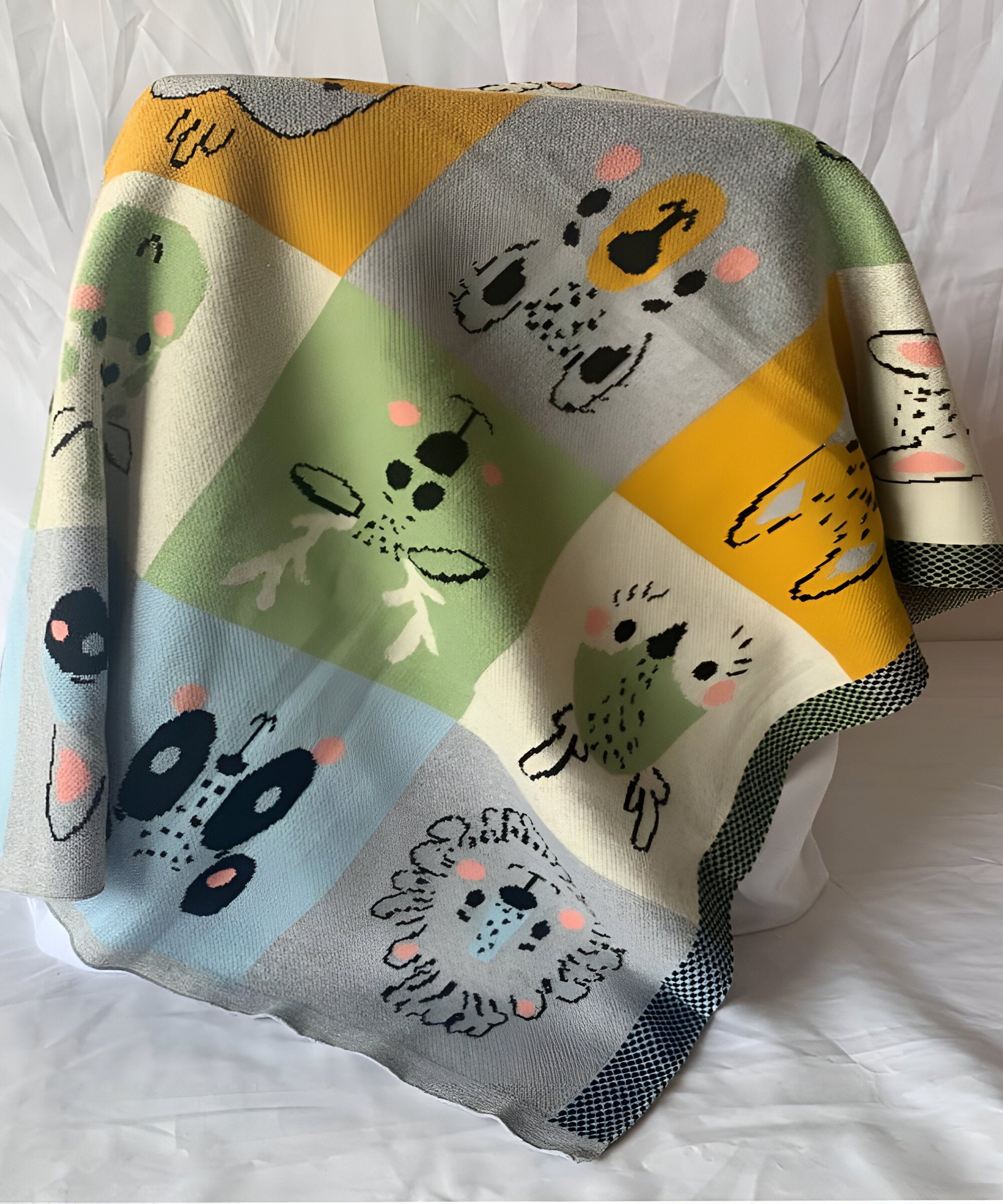 Animals In Boxes Multi Knitted Cotton Baby Blanket