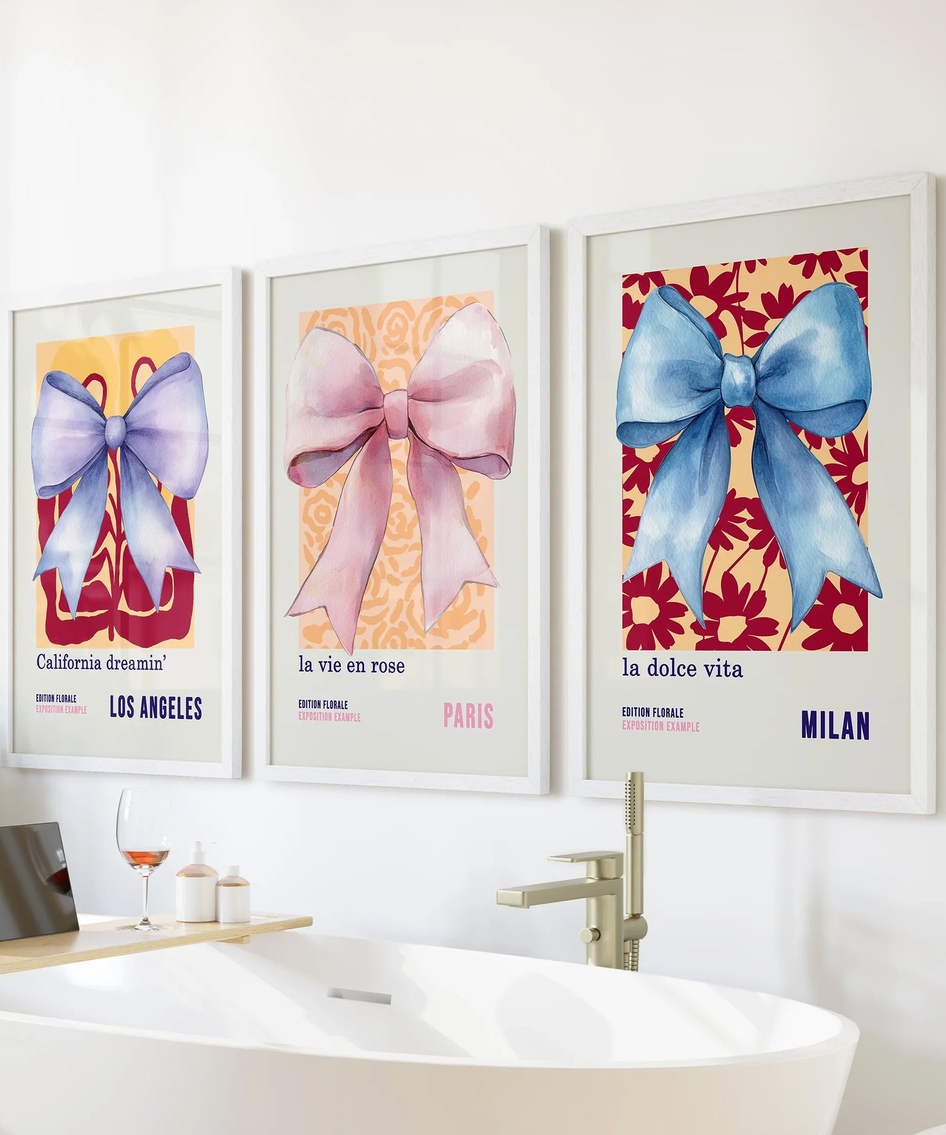 Girly Bow Wall Art Trio. Preppy Pastel Fashion Quotes Posters