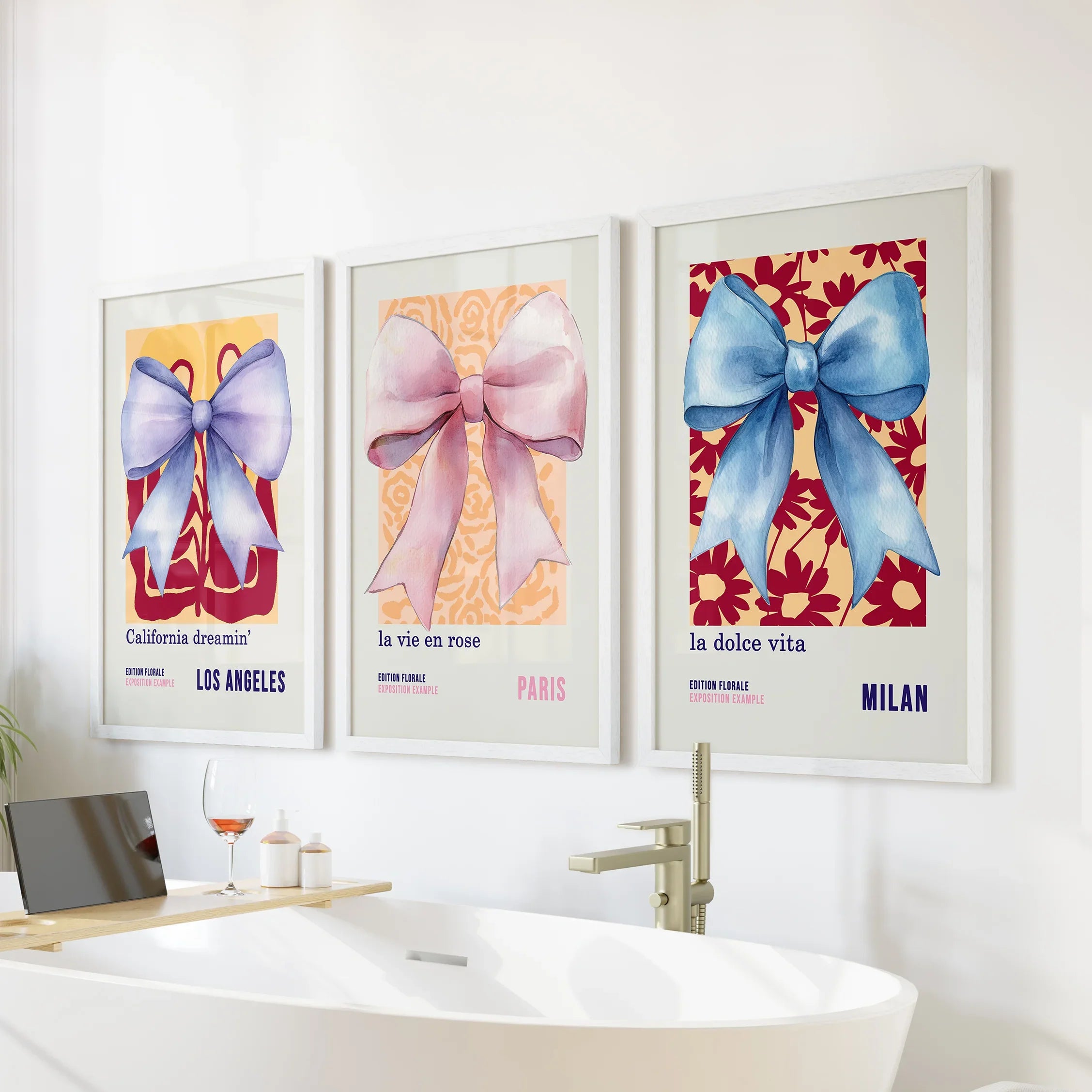Girly Bow Wall Art Trio. Preppy Pastel Fashion Quotes Posters