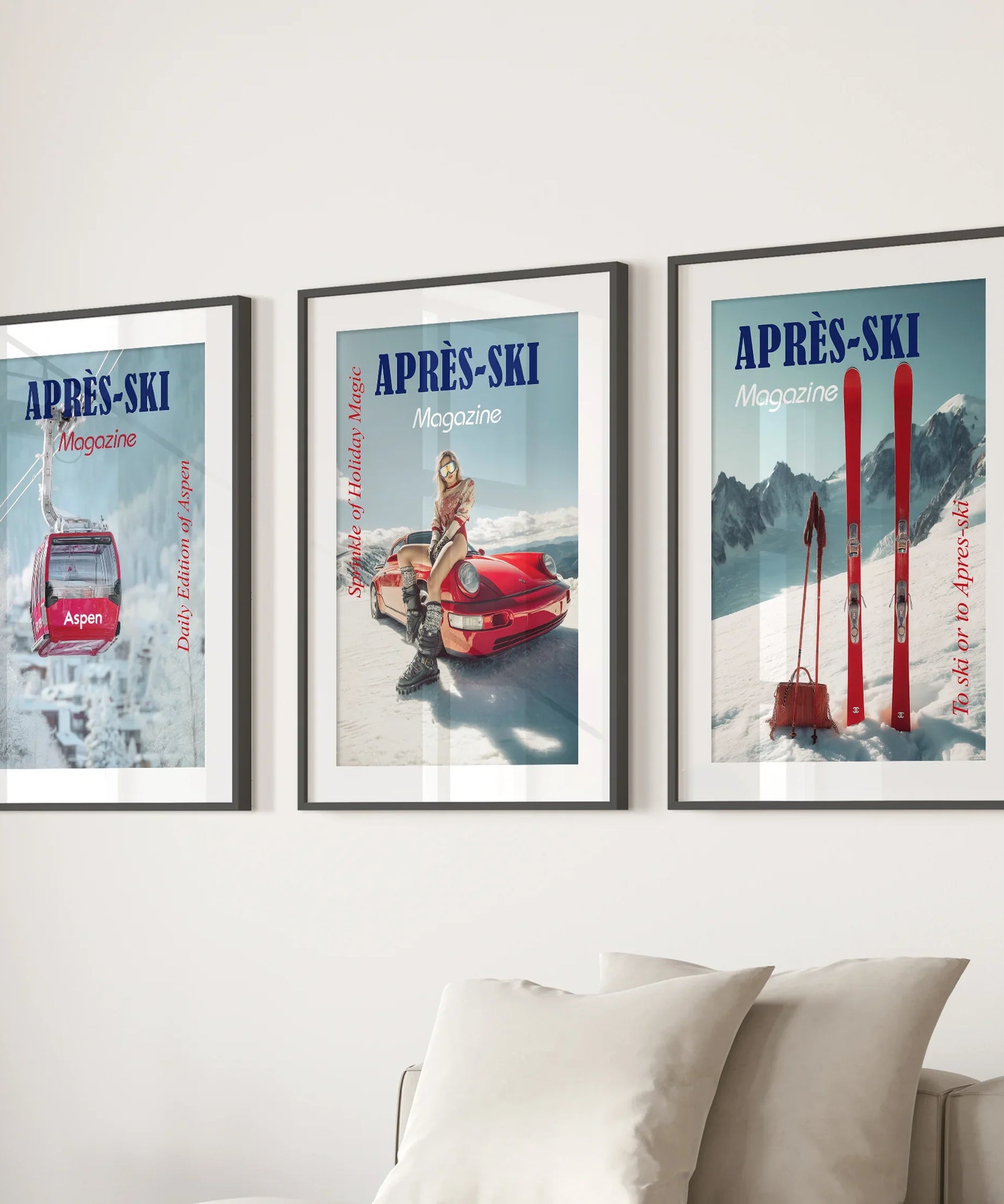 Girly Après Ski Set of 3 Posters. Chic Ski Resort Wall Decor