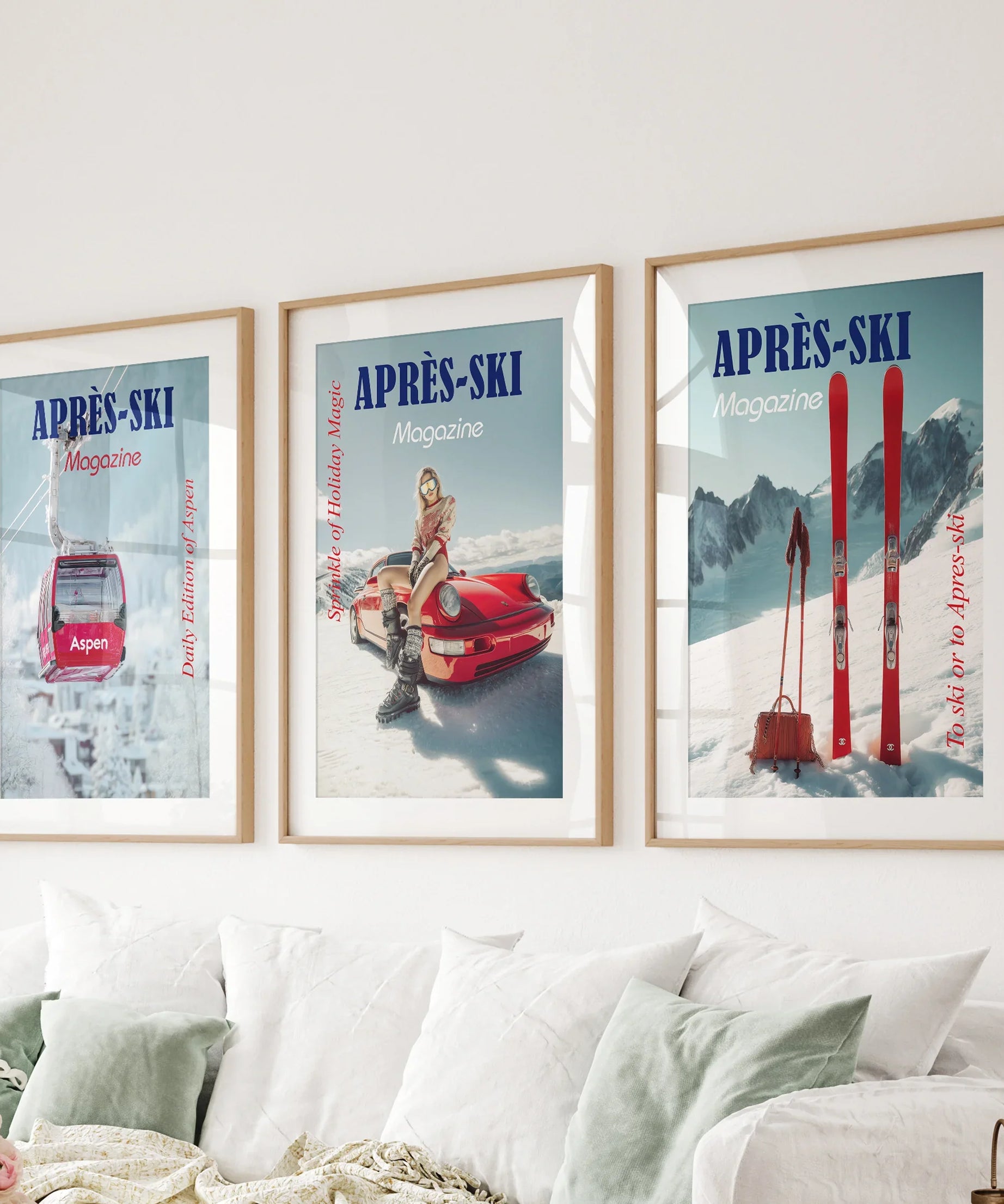 Girly Après Ski Set of 3 Posters. Chic Ski Resort Wall Decor