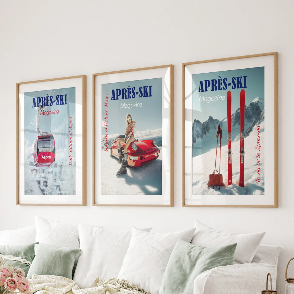 Girly Après Ski Set of 3 Posters. Chic Ski Resort Wall Decor