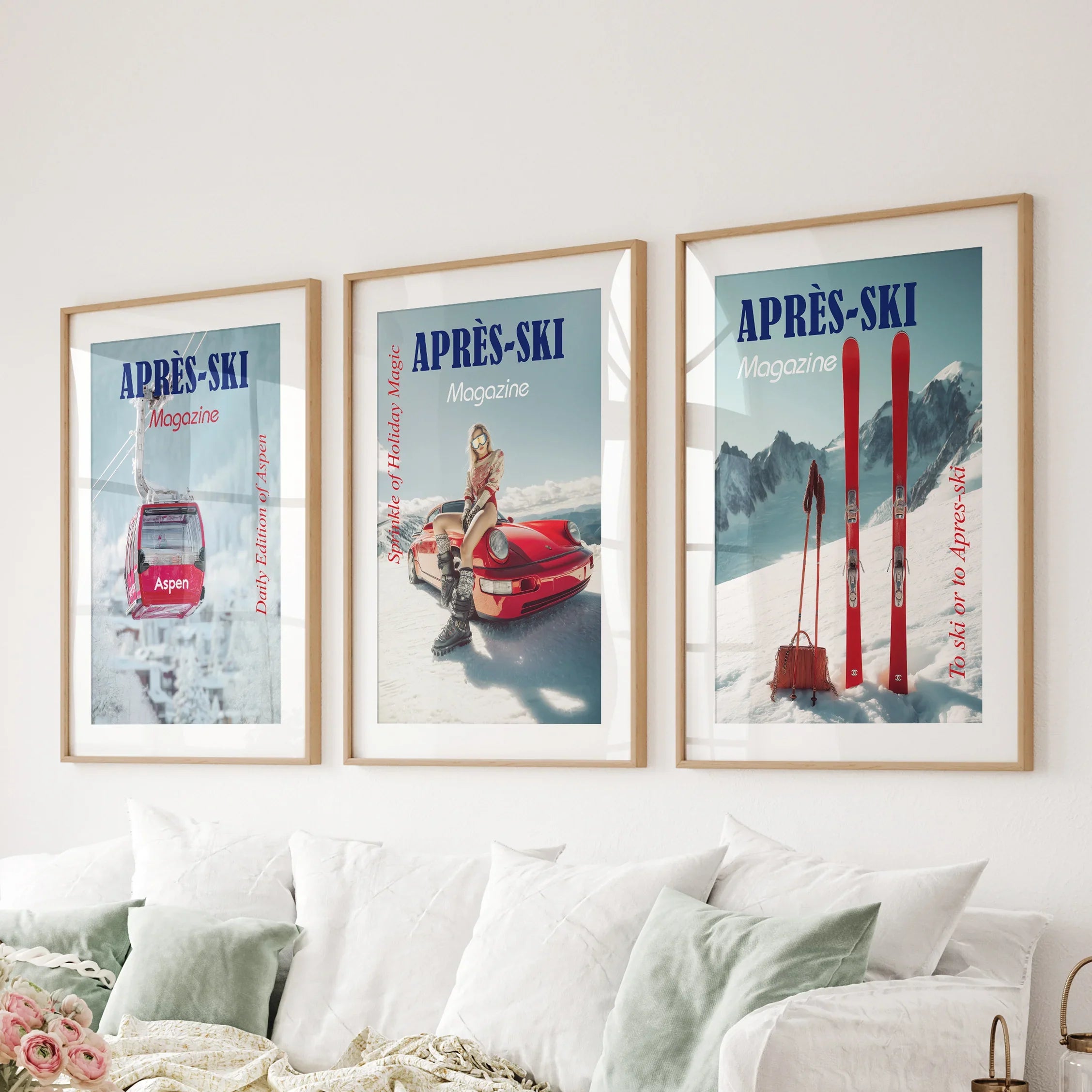 Girly Après Ski Set of 3 Posters. Chic Ski Resort Wall Decor