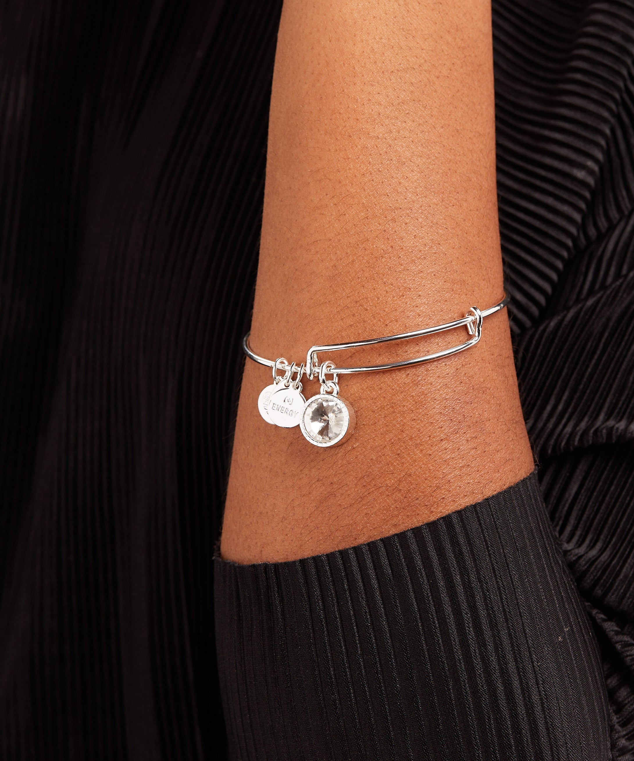 April Clear Crystal Birthstone Charm Bangle