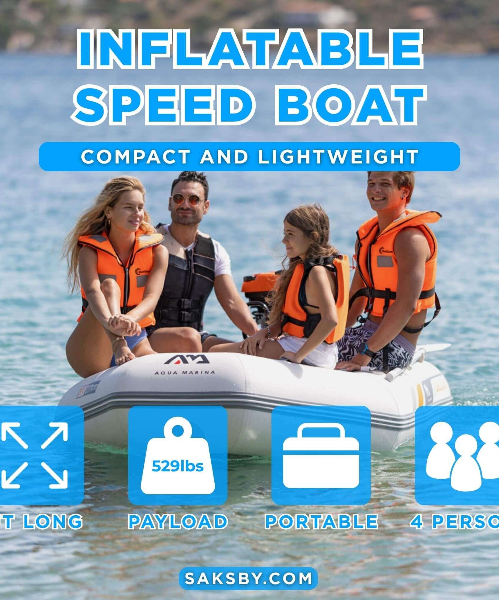 Aqua Marina A-Deluxe 8FT 4-Person Inflatable Speed Boat With Comfortable Rowing Seat And Adjustable Center Feet [BT-88850AL] (SAK20456)