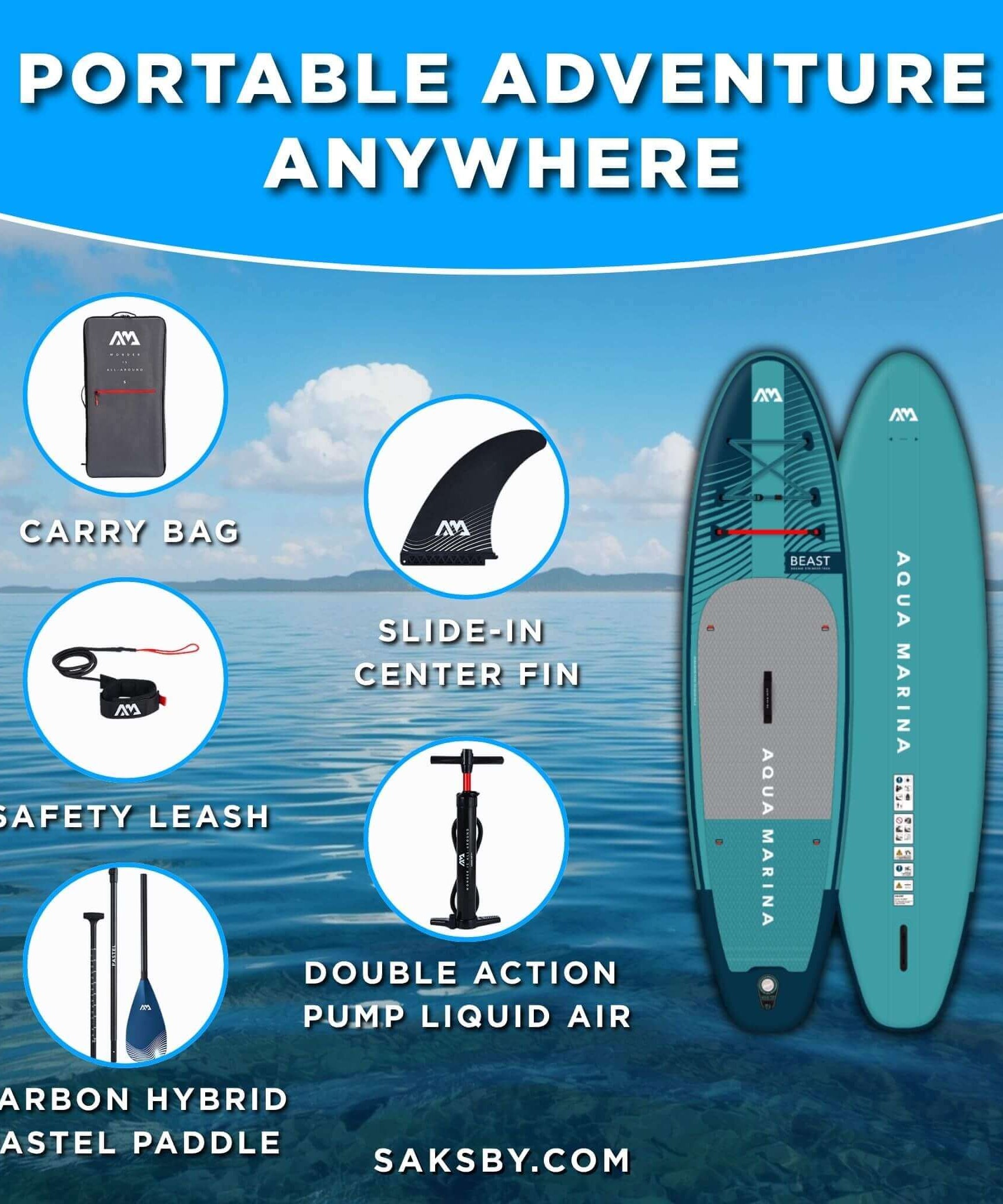 Aqua Marina Beast 10FT Advanced All-Around Inflatable SUP With Carbon Hybrid Paddle [BT-23BEP] (SAK89512)