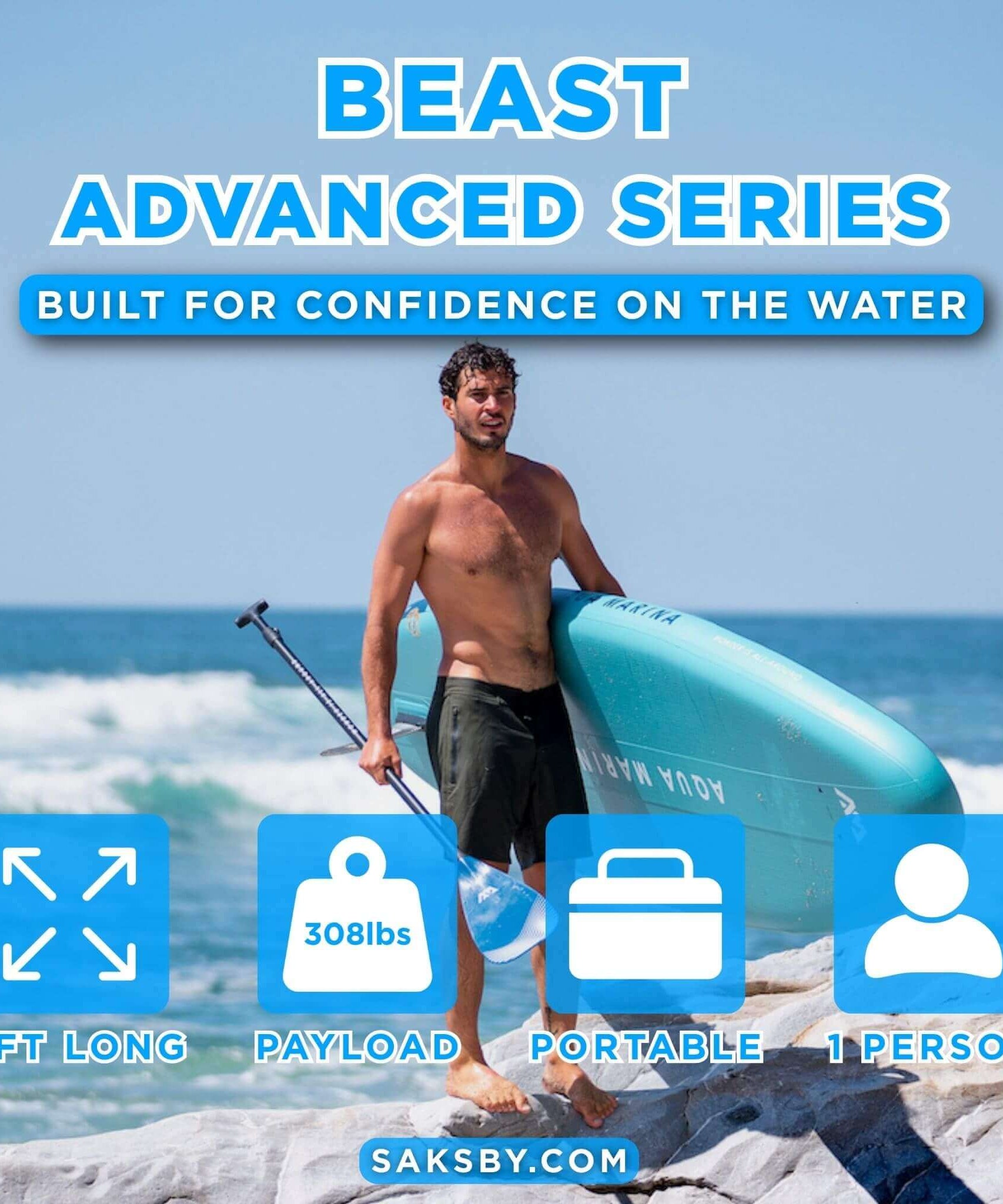 Aqua Marina Beast 10FT Advanced All-Around Inflatable SUP With Carbon Hybrid Paddle [BT-23BEP] (SAK89512)