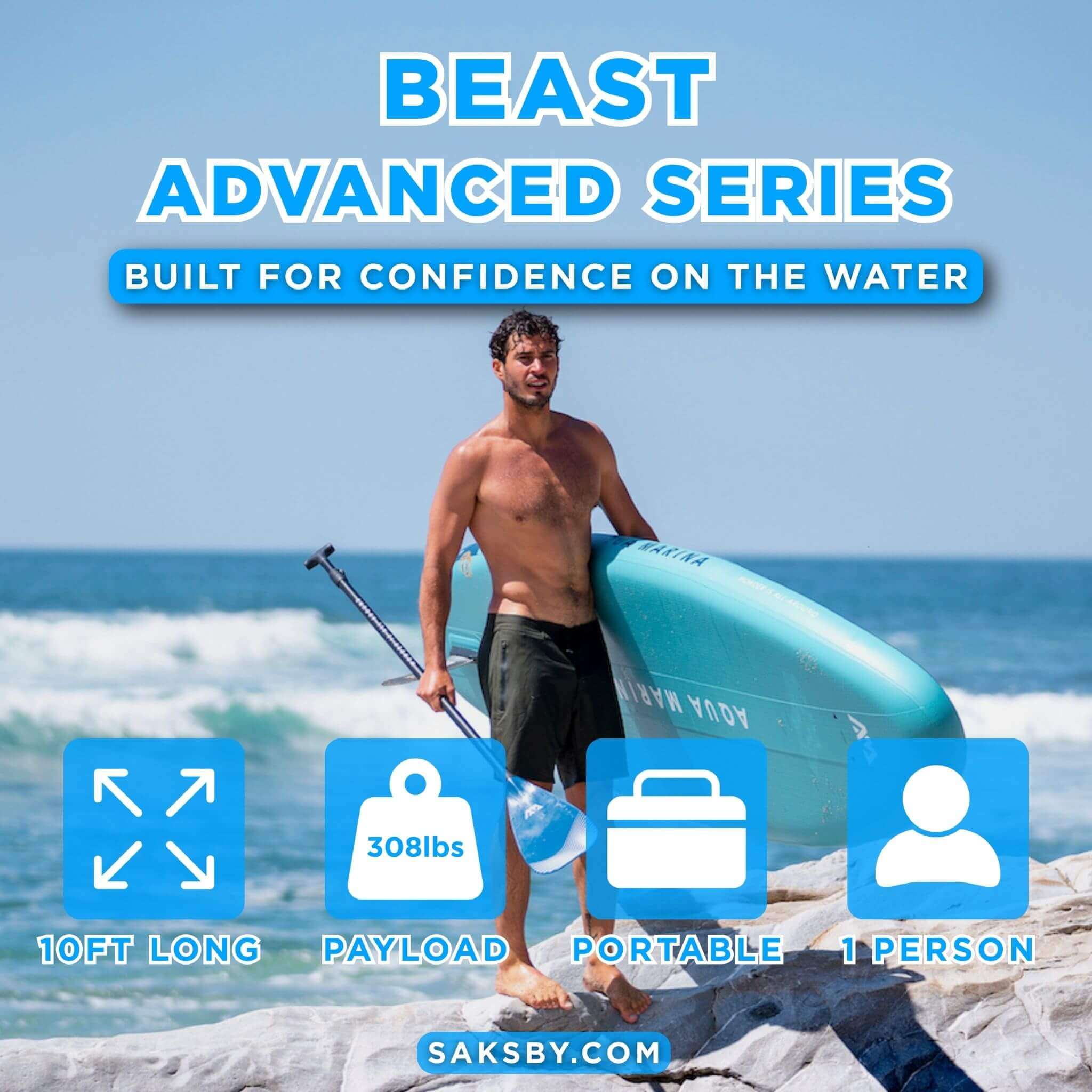 Aqua Marina Beast 10FT Advanced All-Around Inflatable SUP With Carbon Hybrid Paddle [BT-23BEP] (SAK89512)